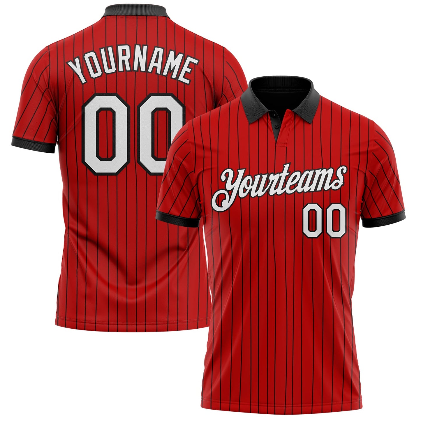 Custom Red Black Pinstripe-White Performance Polo Shirt - Main View
