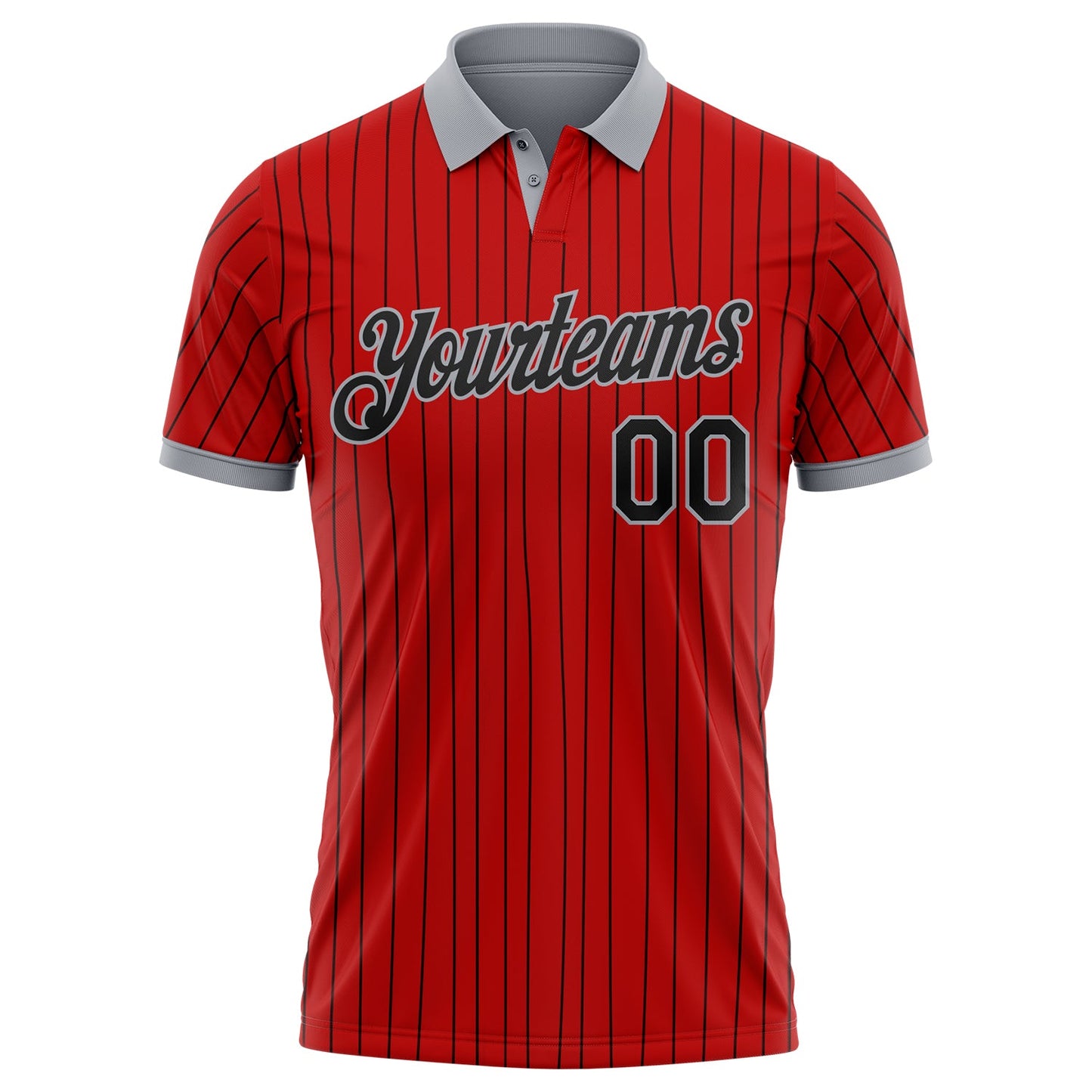 Custom Red Black Pinstripe-Gray Performance Polo Shirt view 2