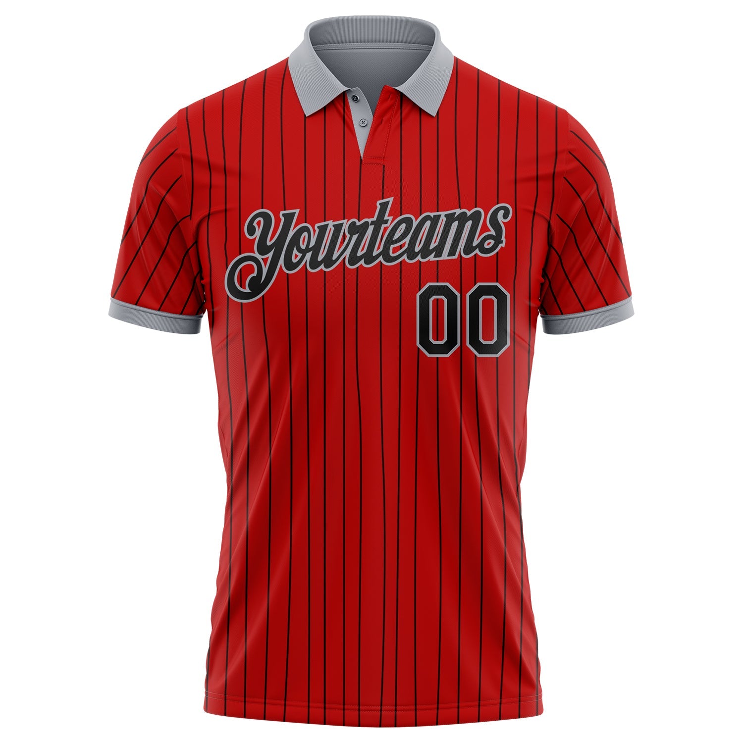 Custom Red Black Pinstripe-Gray Performance Polo Shirt view 2