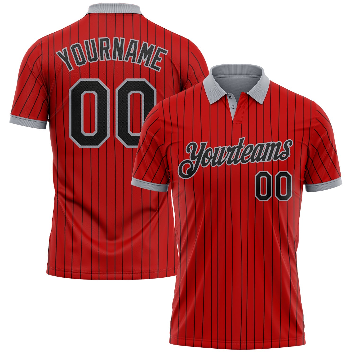 Custom Red Black Pinstripe-Gray Performance Polo Shirt - Main View