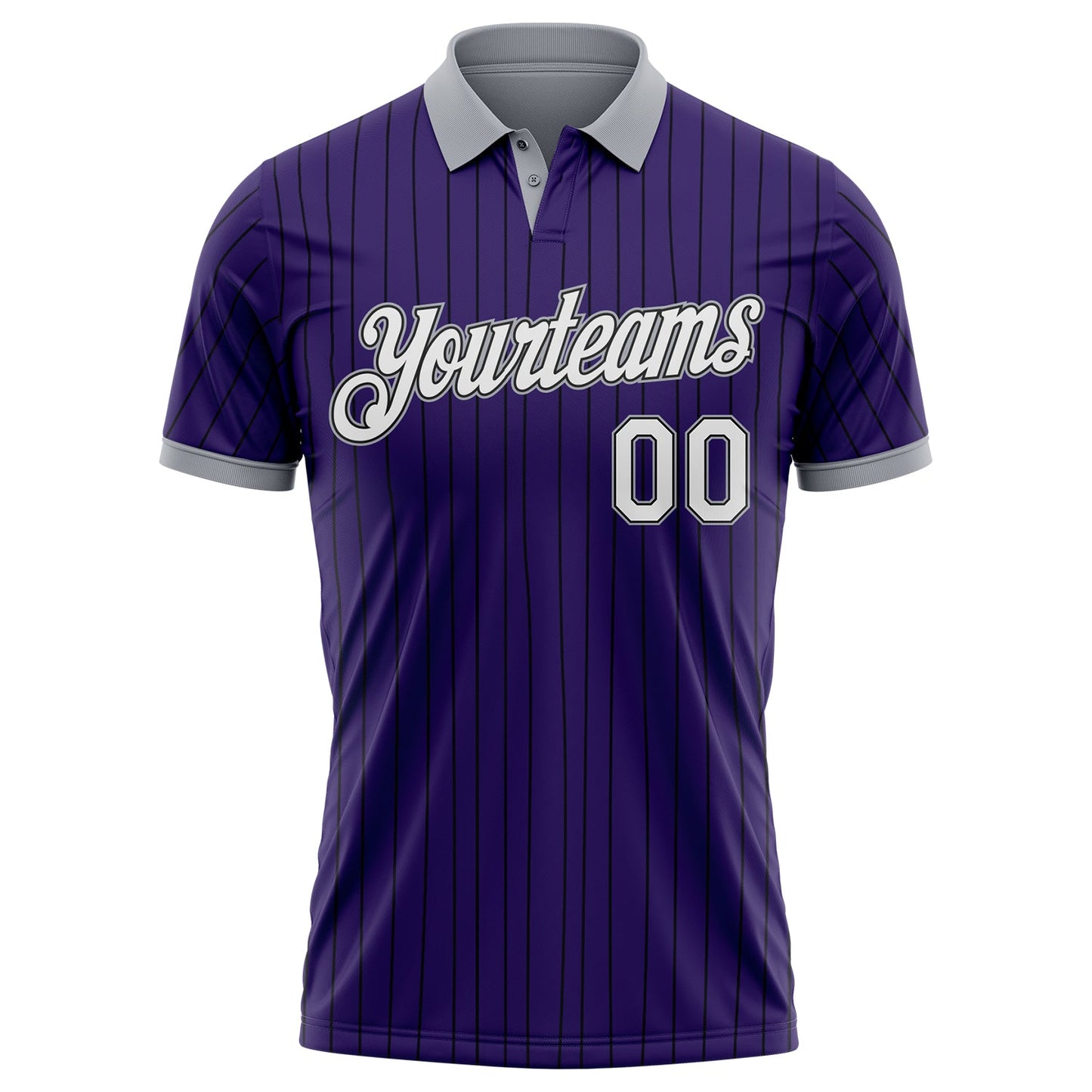 Custom Purple Black Pinstripe White-Gray Performance Polo Shirt view 2