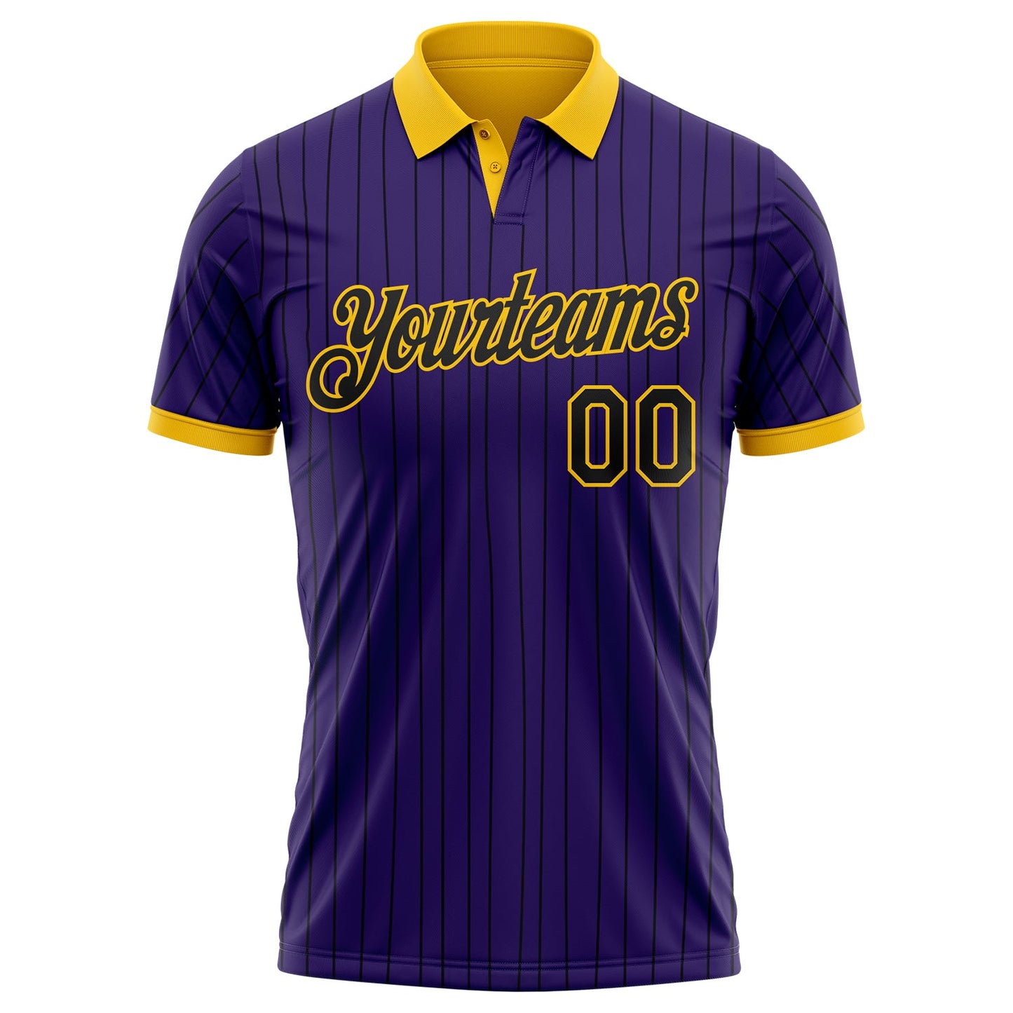 Custom Purple Black Pinstripe-Yellow Performance Polo Shirt view 2