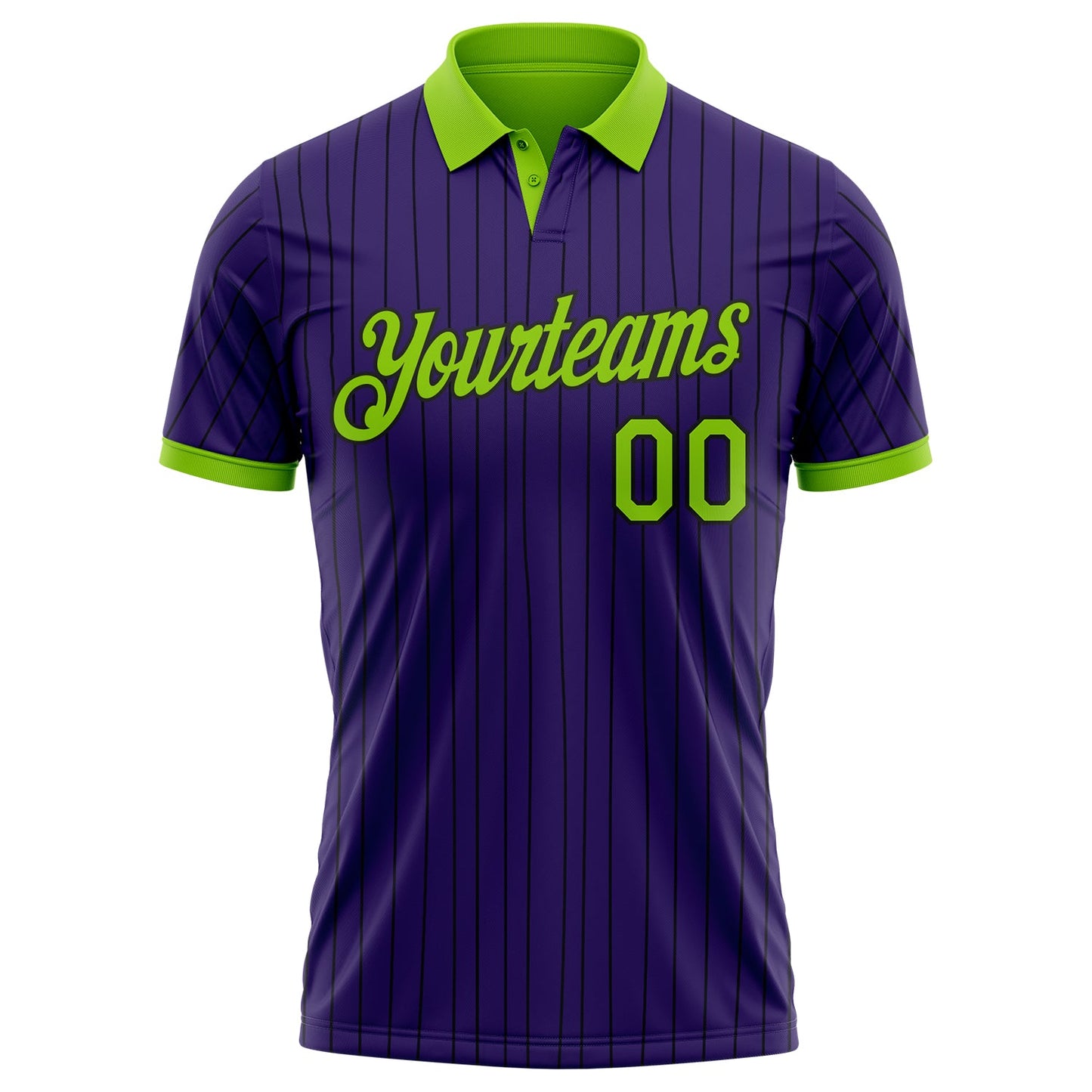 Custom Purple Black Pinstripe-Neon Green Performance Polo Shirt view 2