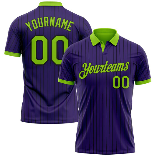 Custom Purple Black Pinstripe-Neon Green Performance Polo Shirt - Main View