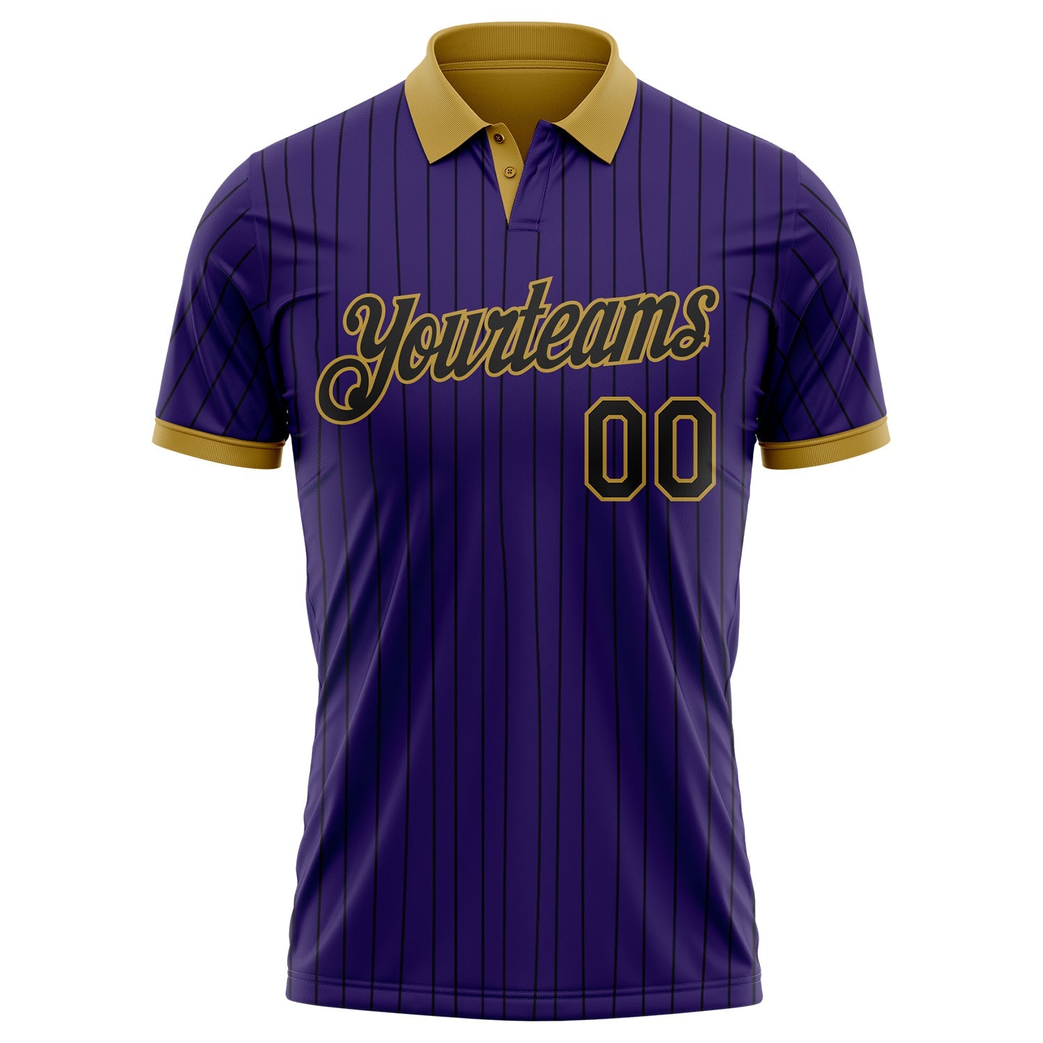 Custom Purple Black Pinstripe-Old Gold Performance Polo Shirt view 2