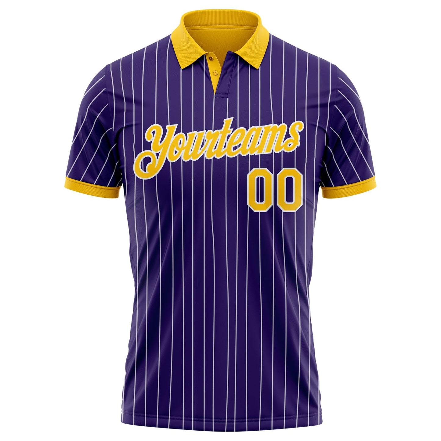 Custom Purple White Pinstripe-Yellow Performance Polo Shirt view 2