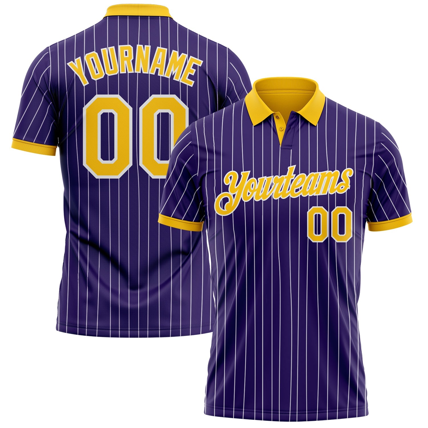 Custom Purple White Pinstripe-Yellow Performance Polo Shirt - Main View