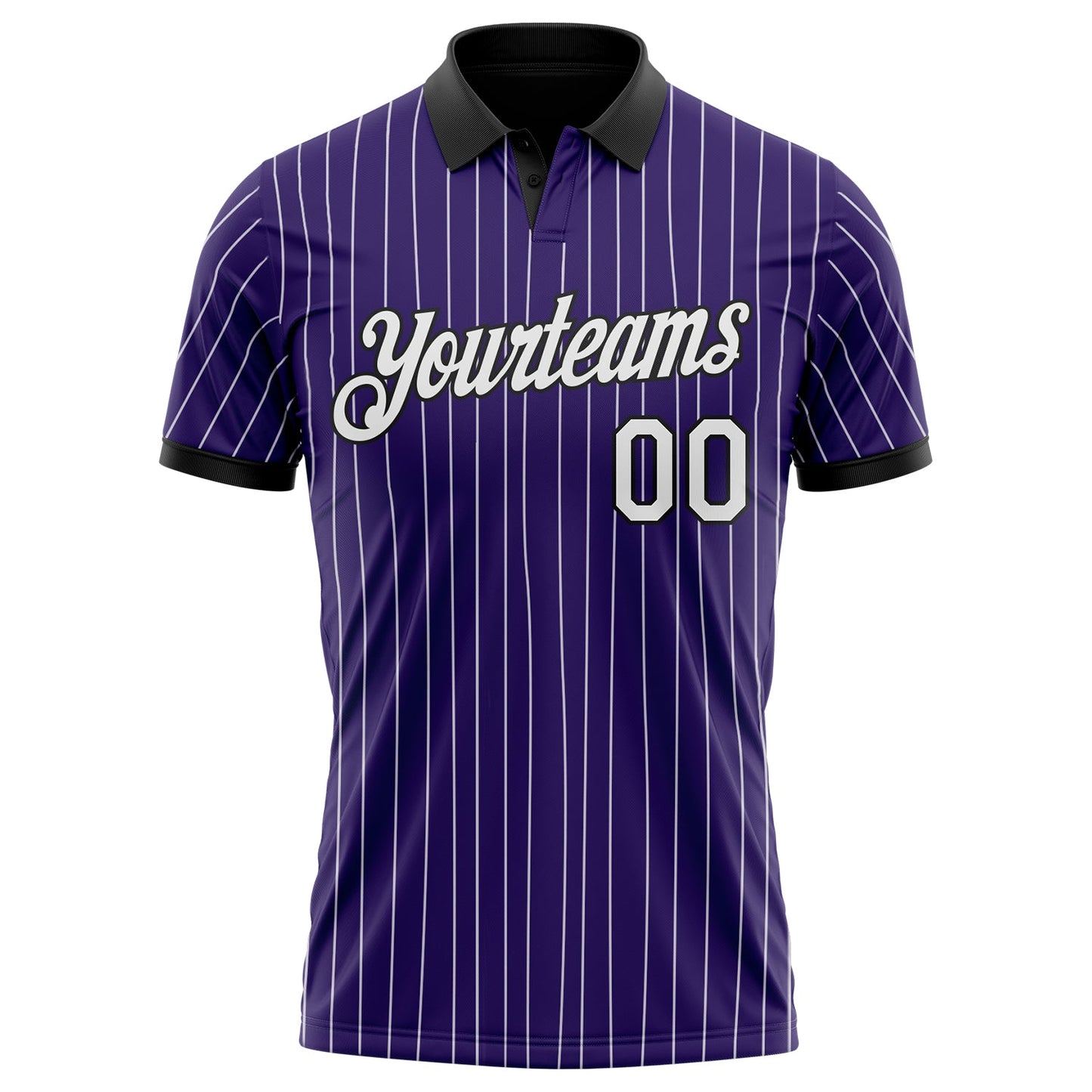 Custom Purple White Pinstripe-Black Performance Polo Shirt view 2
