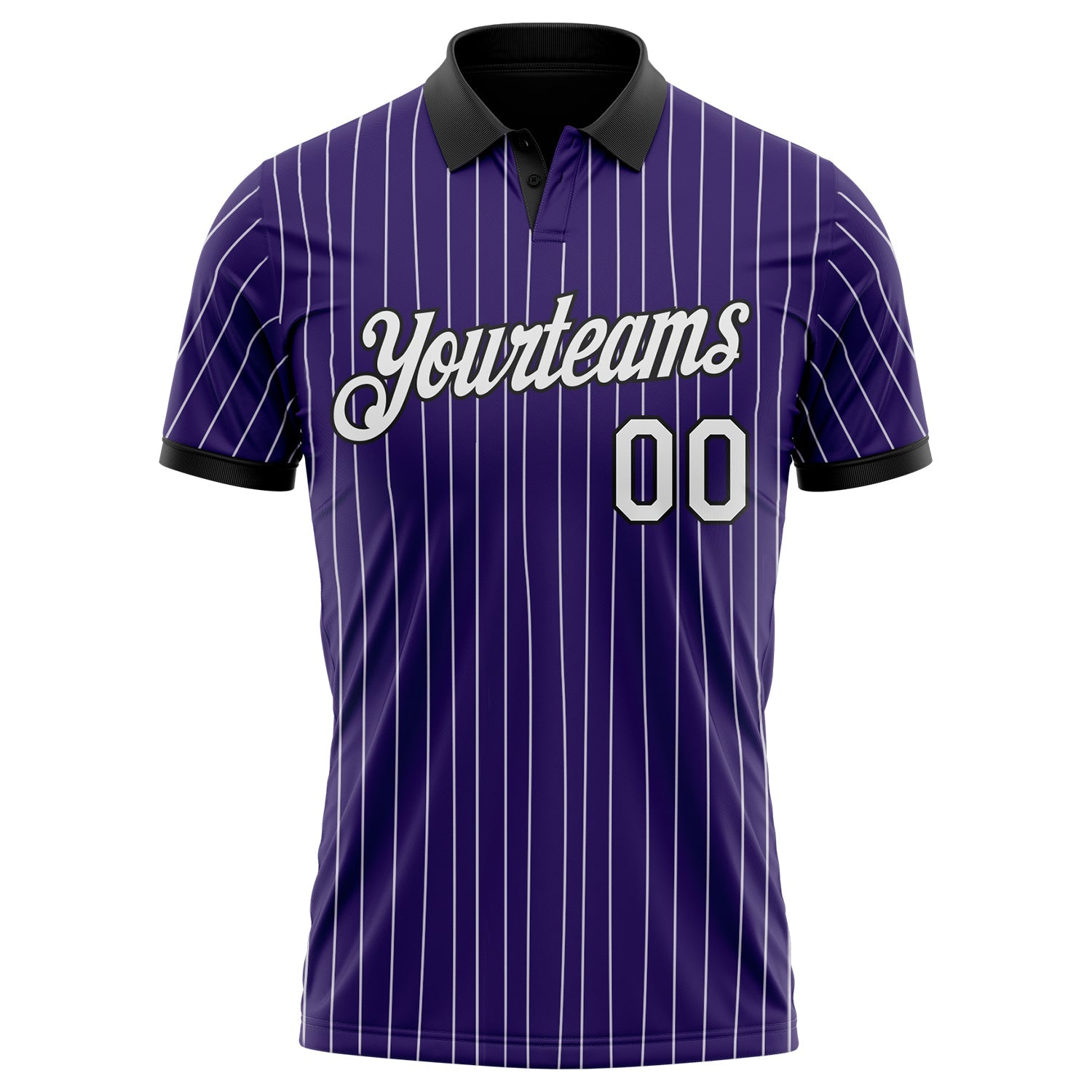 Custom Purple White Pinstripe-Black Performance Polo Shirt view 2