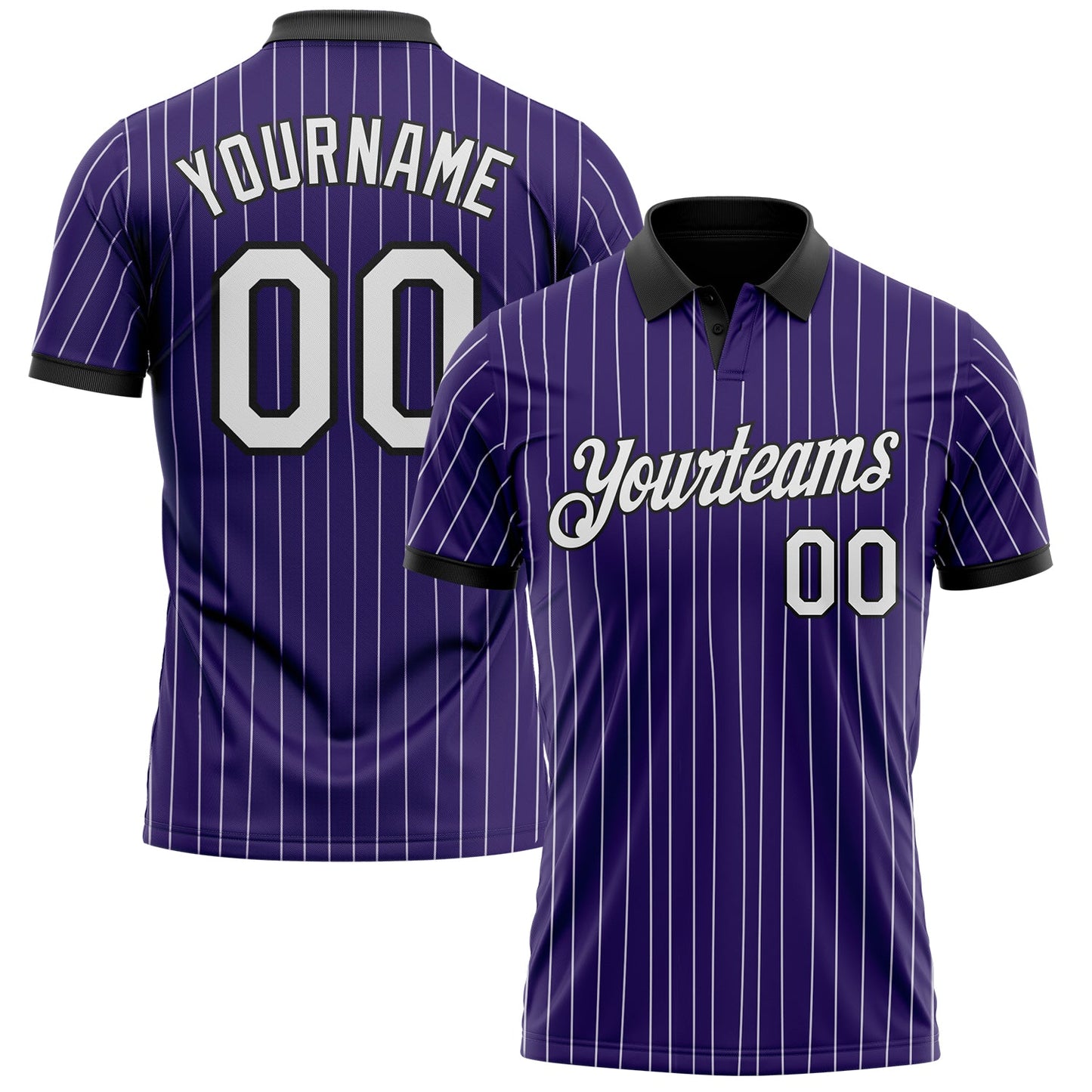 Custom Purple White Pinstripe-Black Performance Polo Shirt - Main View