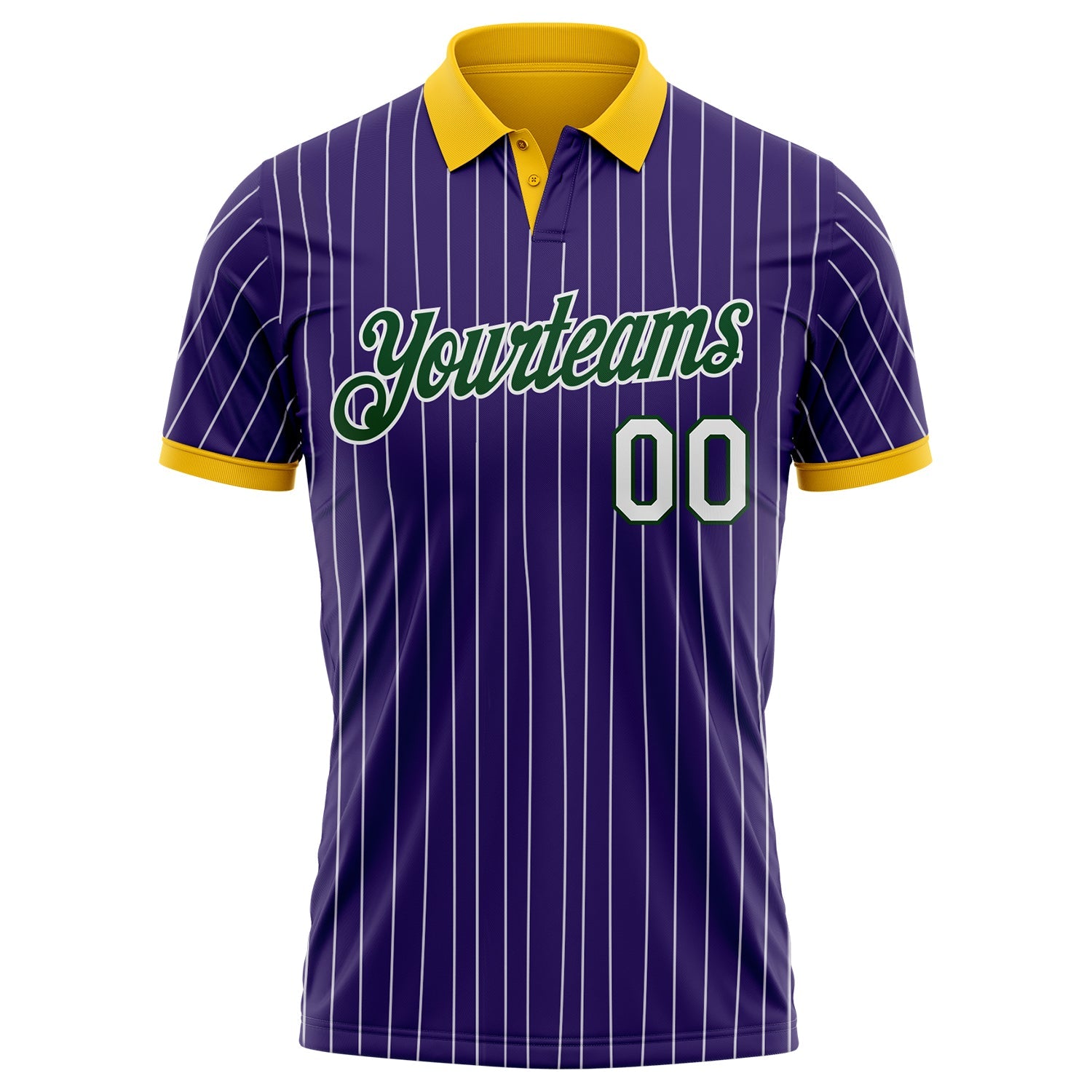 Custom Purple White Pinstripe Green-Yellow Performance Polo Shirt view 2