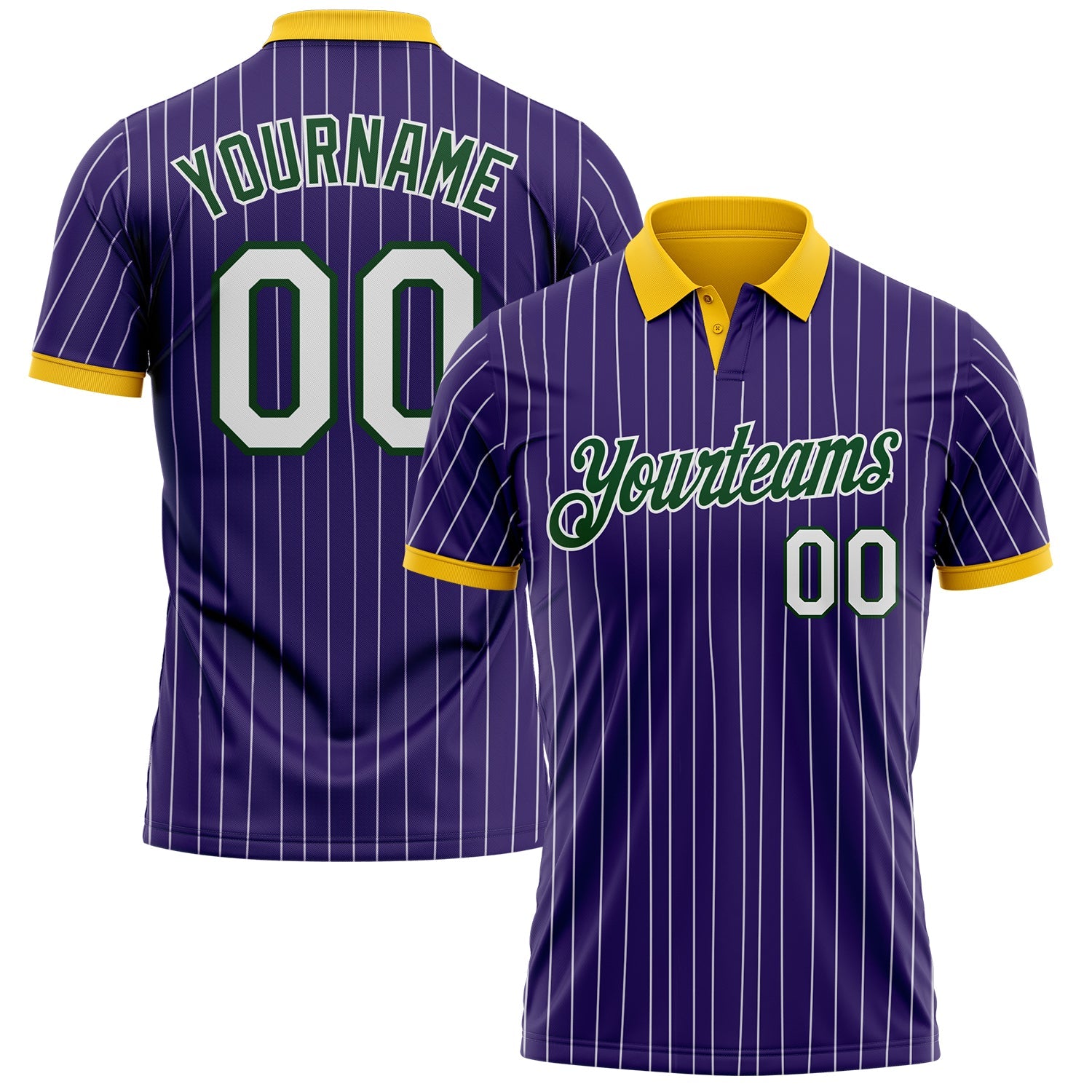Custom Purple White Pinstripe Green-Yellow Performance Polo Shirt - Main View