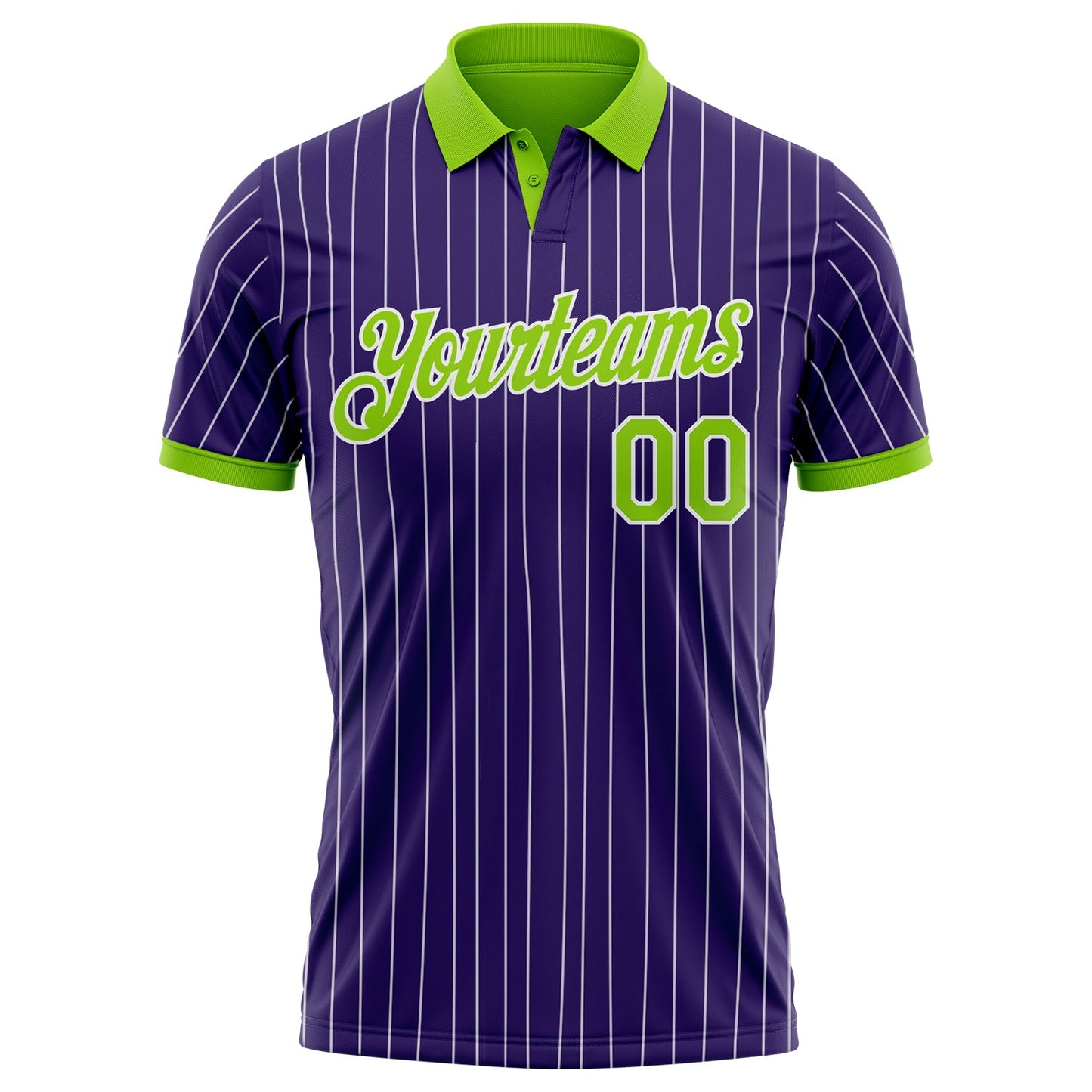 Custom Purple White Pinstripe-Neon Green Performance Polo Shirt view 2