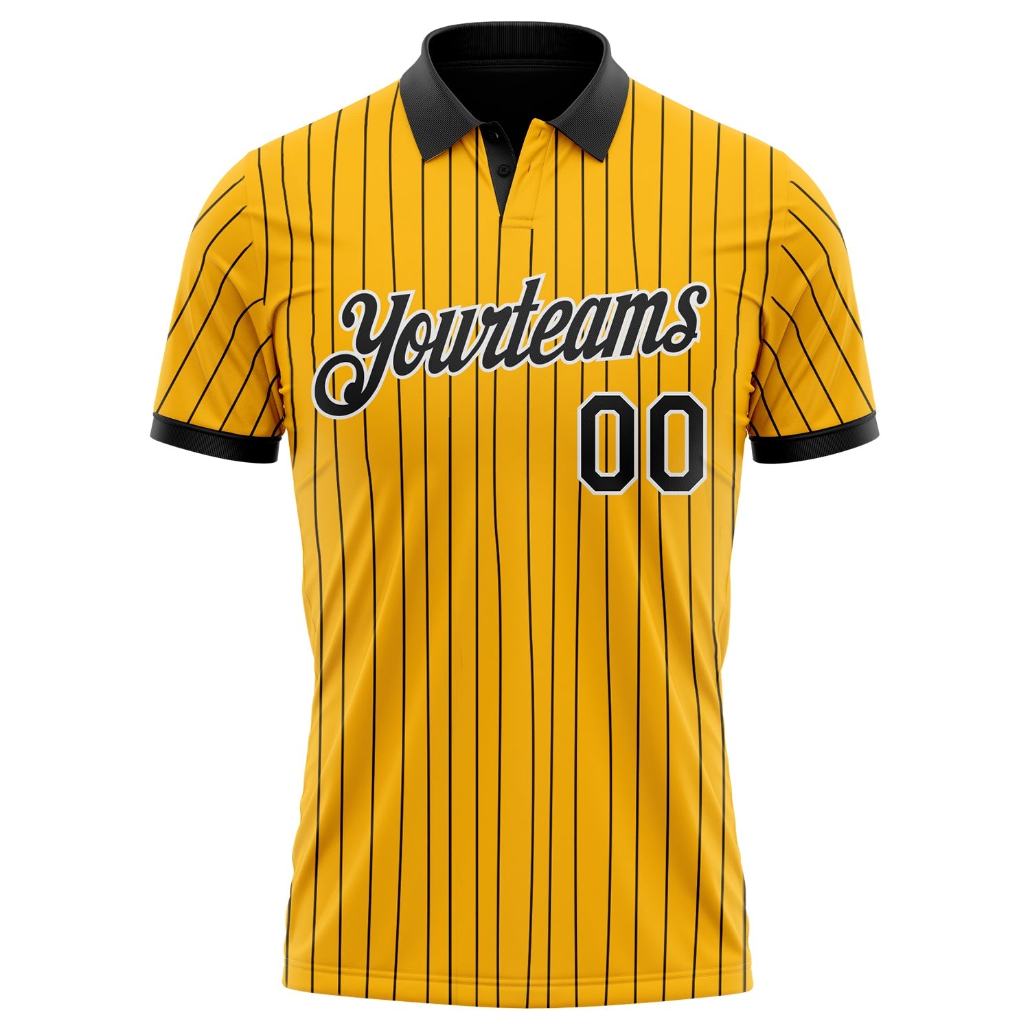 Custom Yellow Black Pinstripe-White Performance Polo Shirt view 2