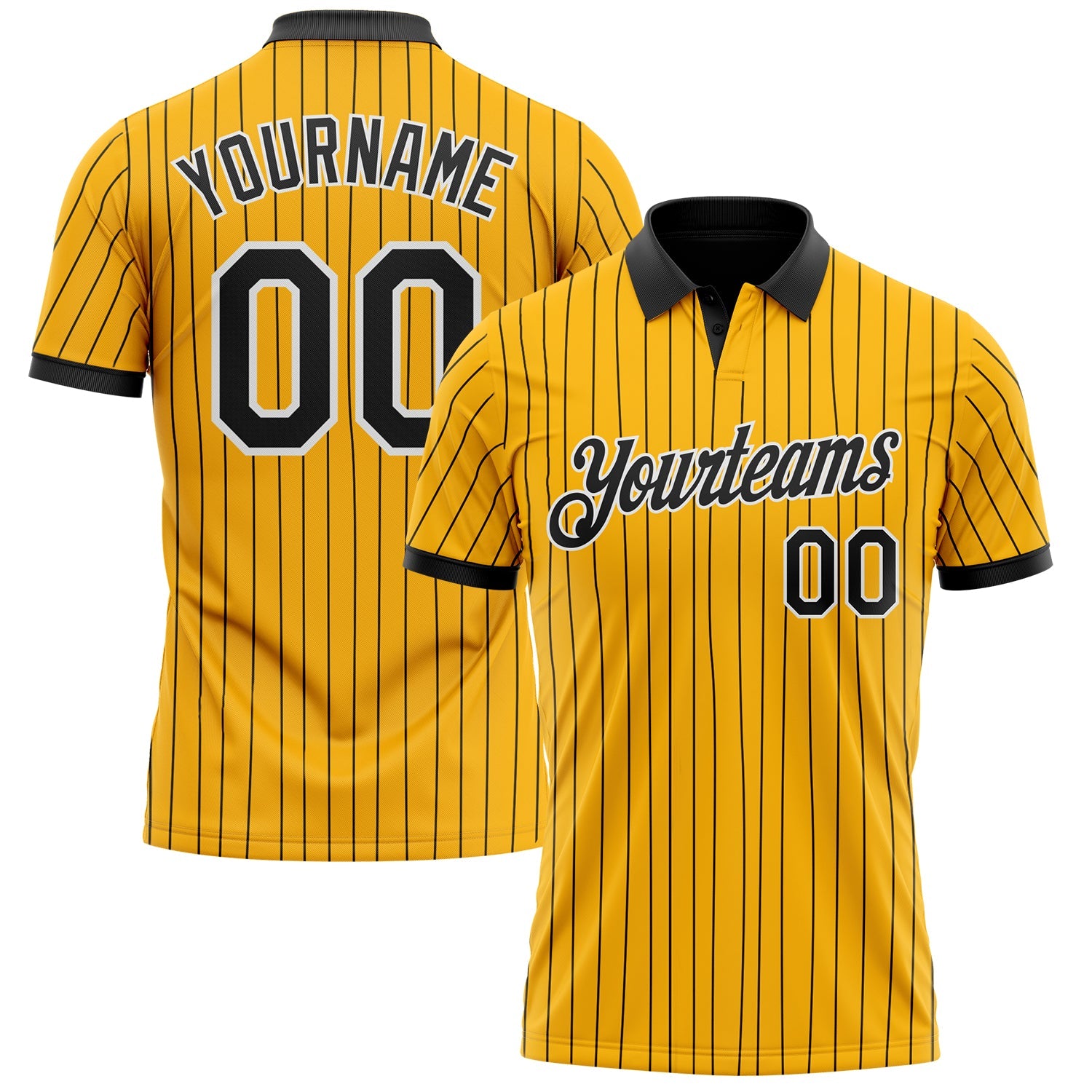 Custom Yellow Black Pinstripe-White Performance Polo Shirt - Main View