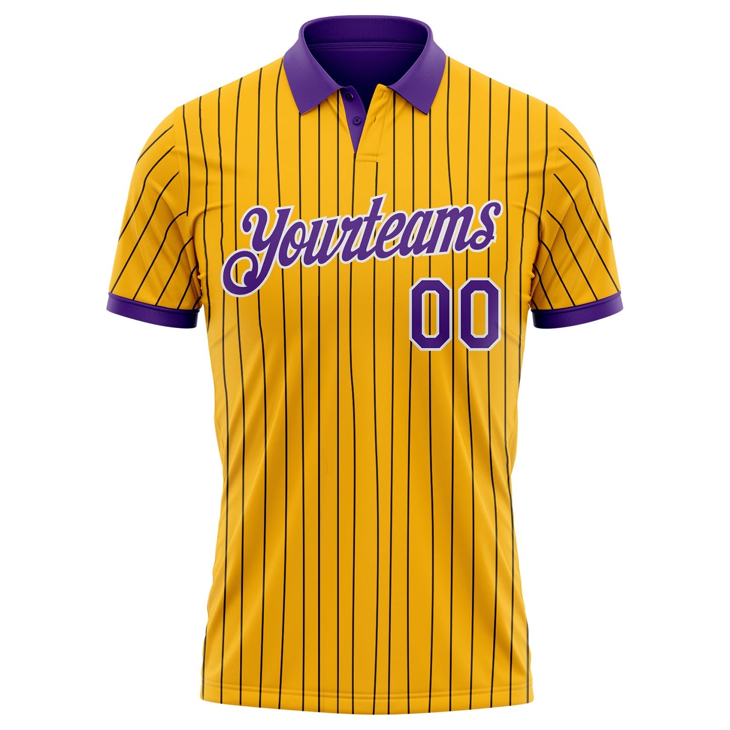 Custom Yellow Black Pinstripe Purple-White Performance Polo Shirt view 2