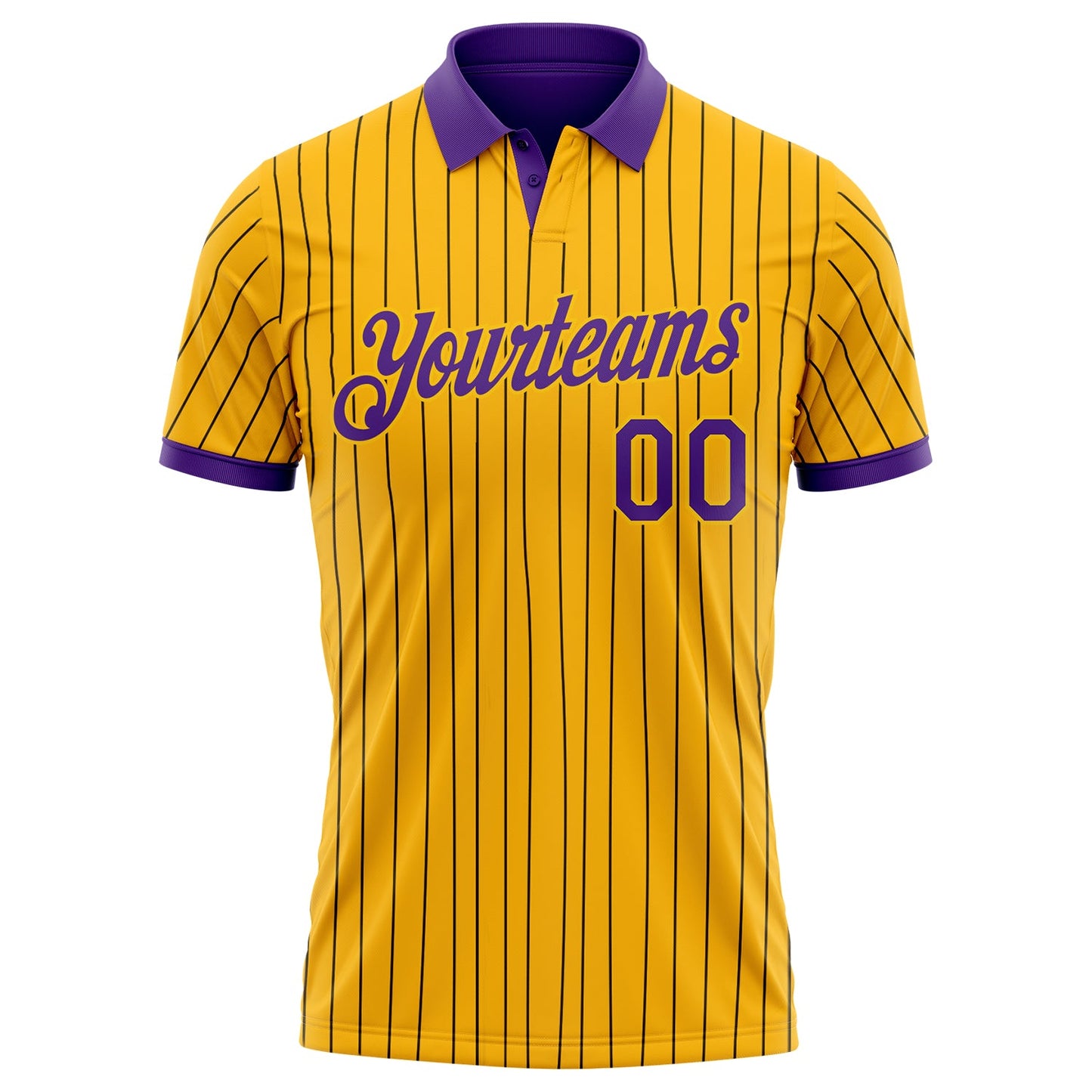Custom Yellow Black Pinstripe-Purple Performance Polo Shirt view 2