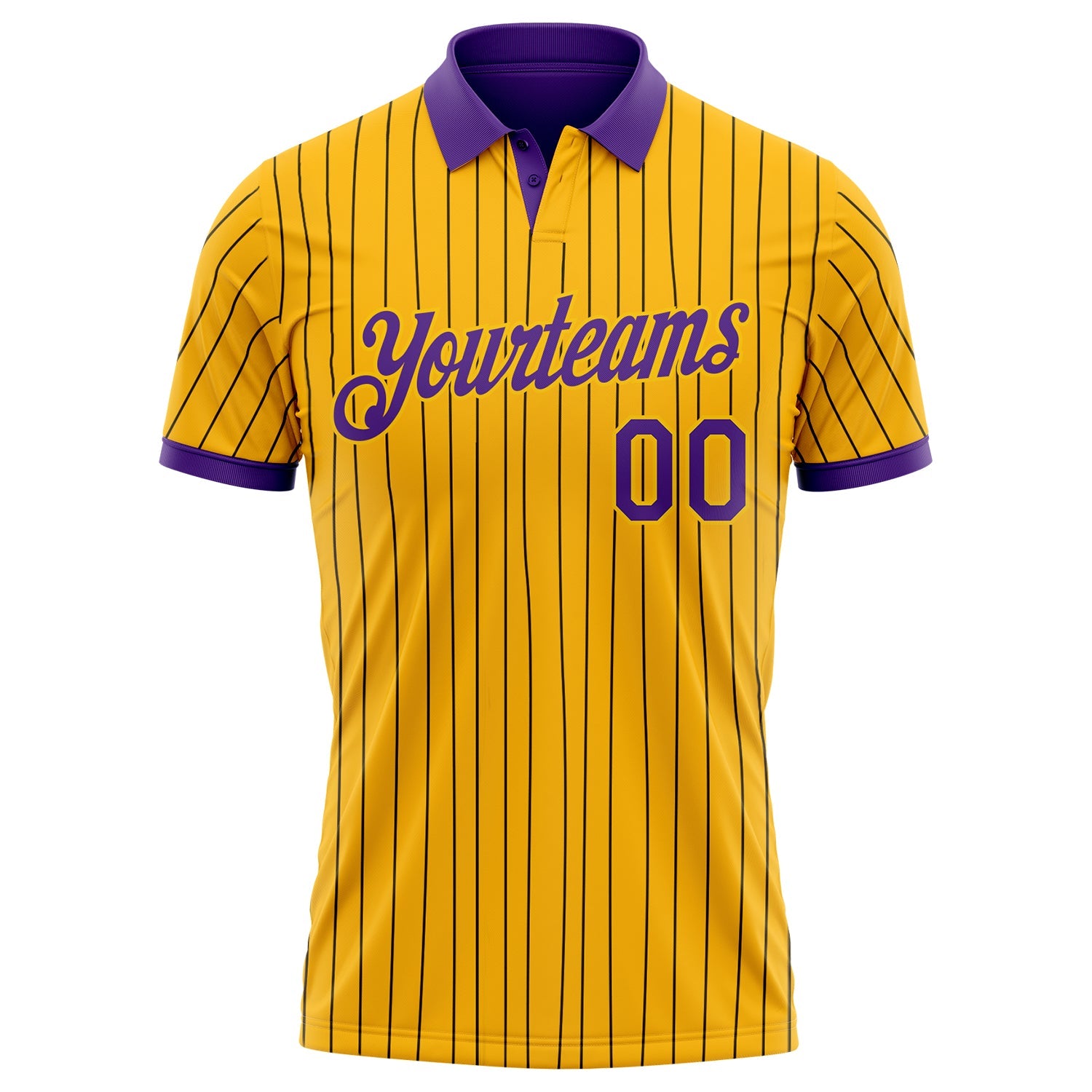 Custom Yellow Black Pinstripe-Purple Performance Polo Shirt view 2