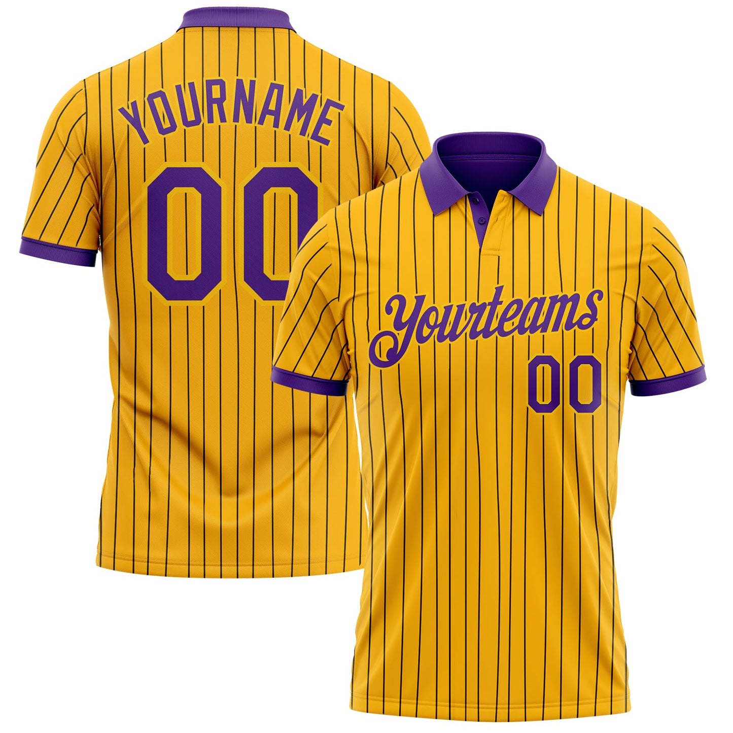 Custom Yellow Black Pinstripe-Purple Performance Polo Shirt - Main View
