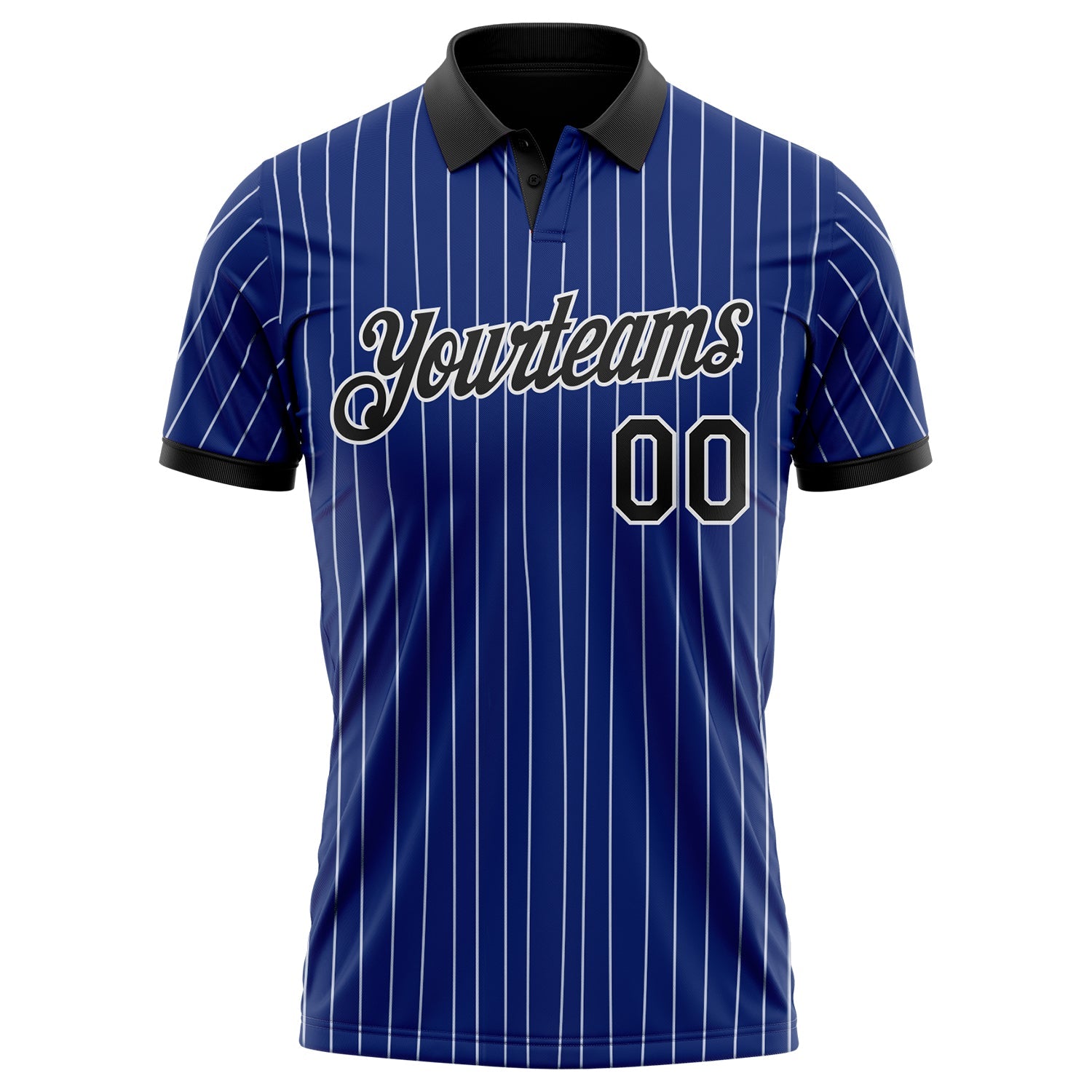 Custom Royal White Pinstripe-Black Performance Polo Shirt view 2