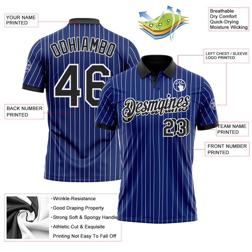 Custom Royal White Pinstripe-Black Performance Polo Shirt view 3