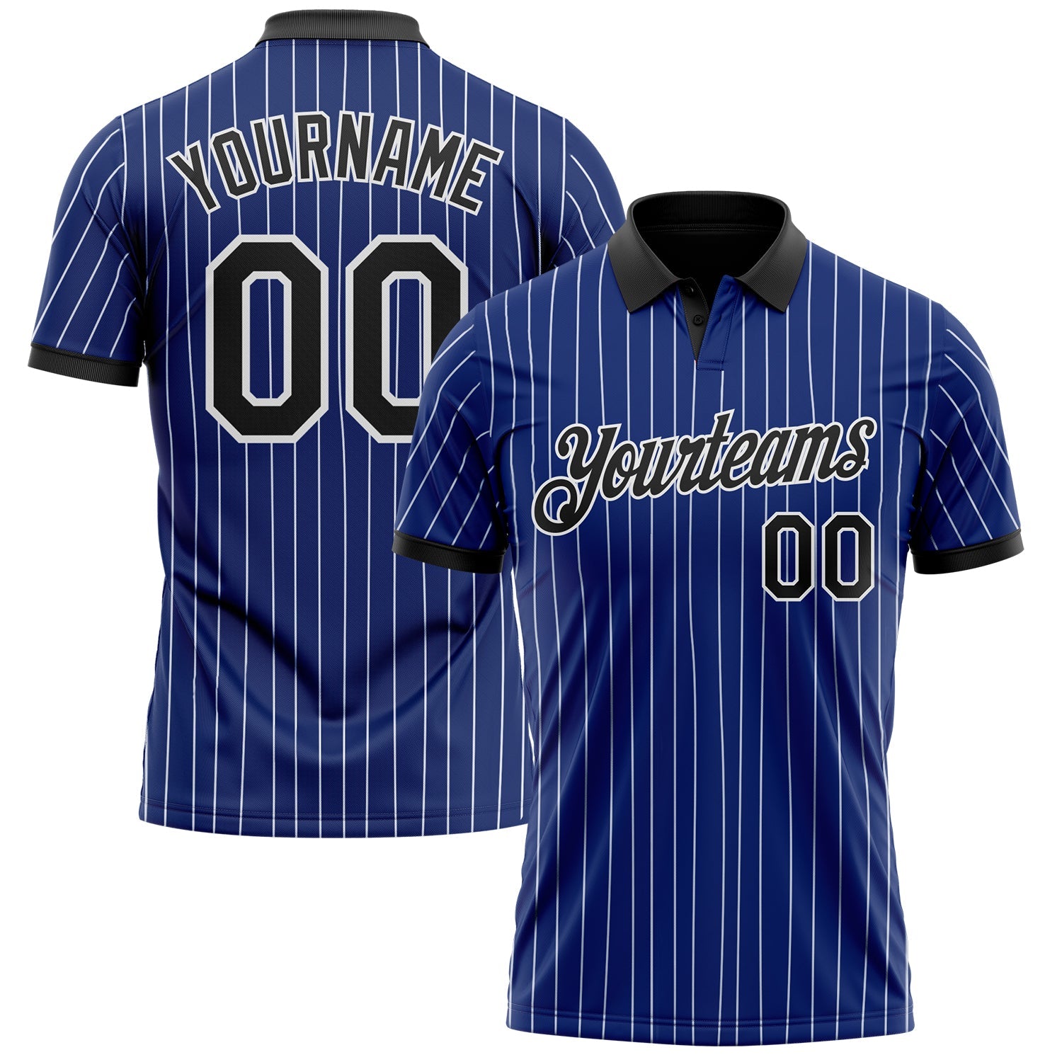 Custom Royal White Pinstripe-Black Performance Polo Shirt - Main View