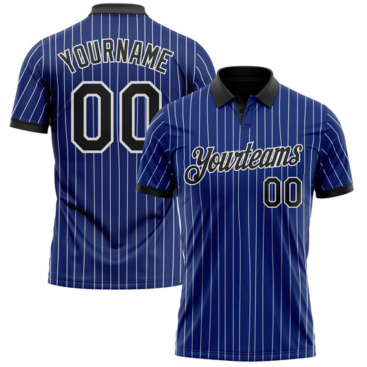 Custom Royal White Pinstripe-Black Performance Polo Shirt - Main View
