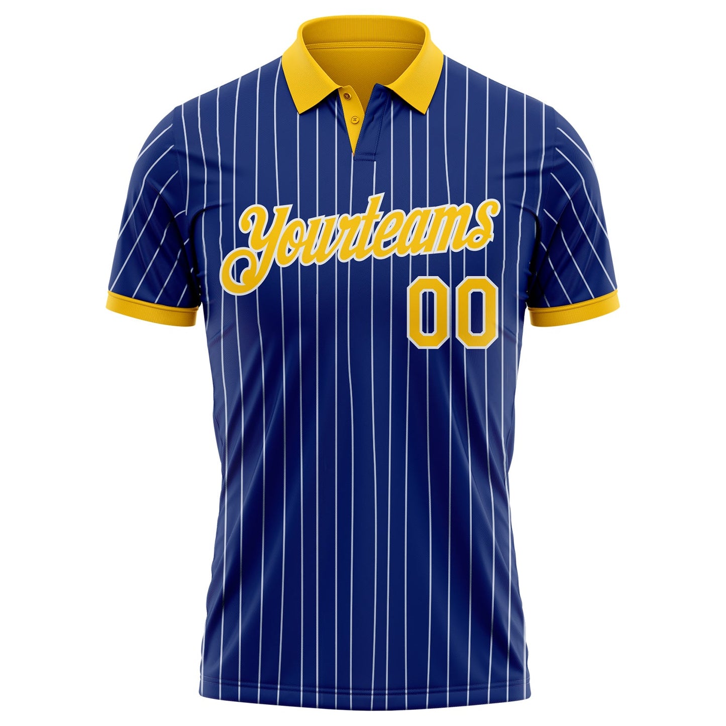 Custom Royal White Pinstripe-Yellow Performance Polo Shirt view 2