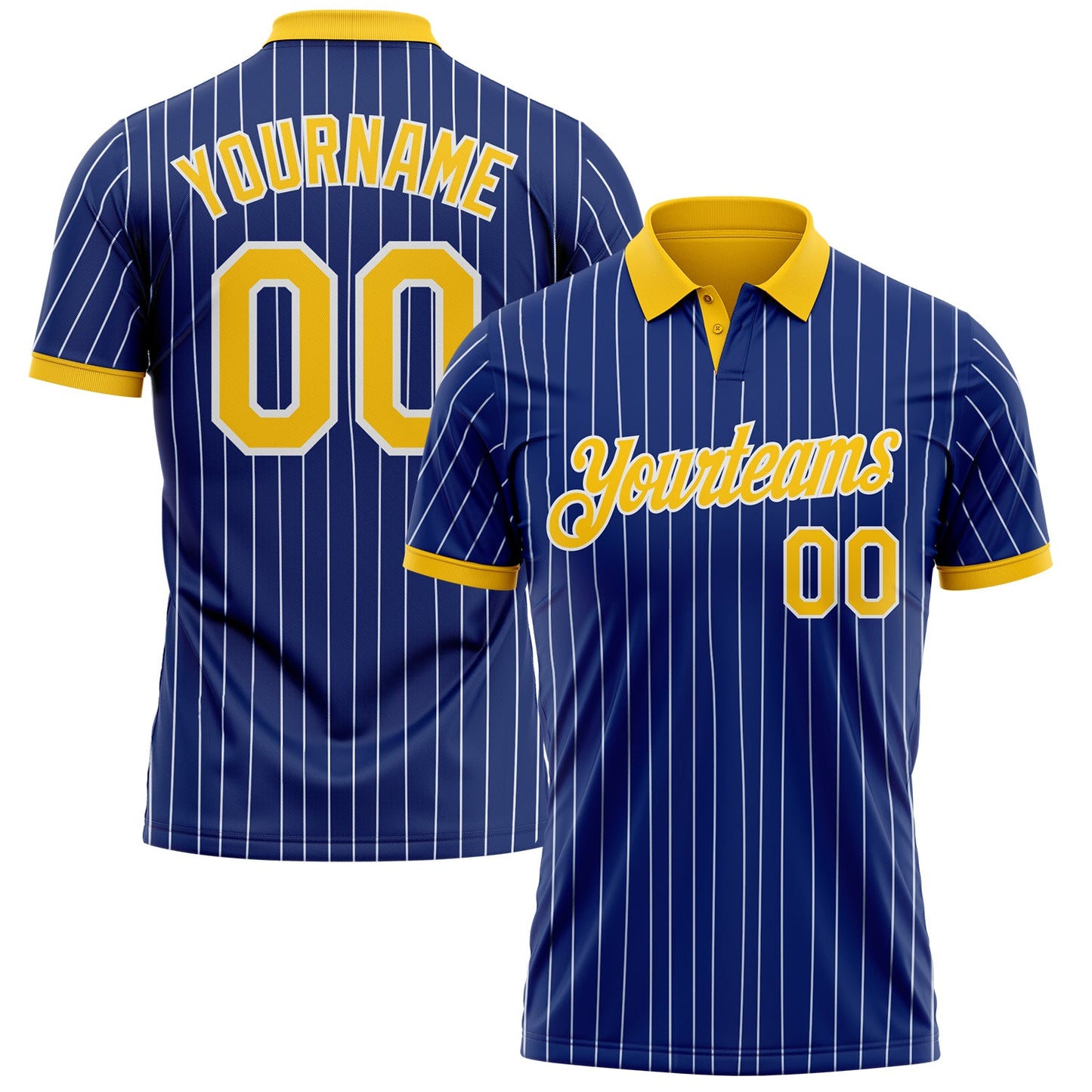 Custom Royal White Pinstripe-Yellow Performance Polo Shirt - Main View