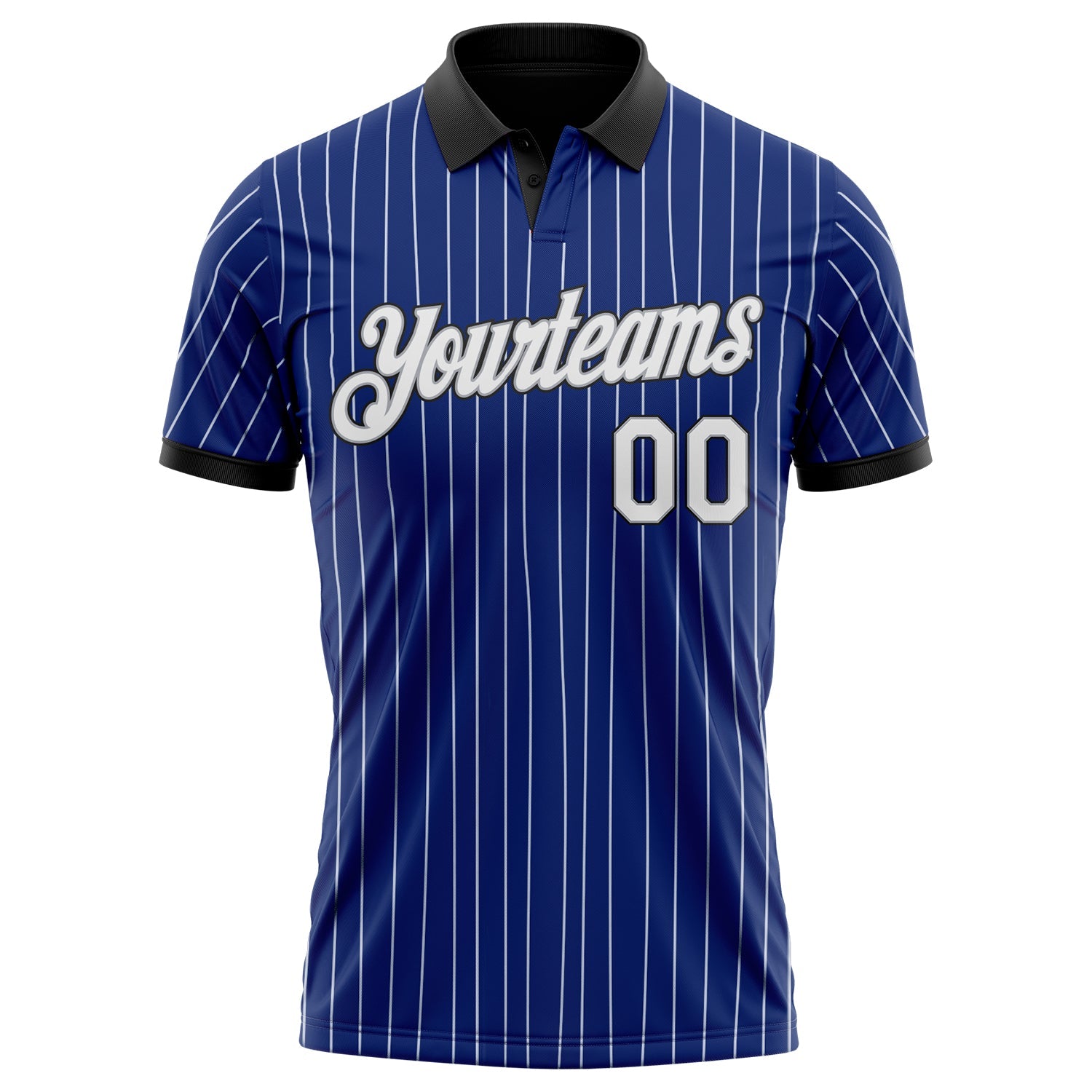 Custom Royal White Pinstripe Gray-Black Performance Polo Shirt view 2