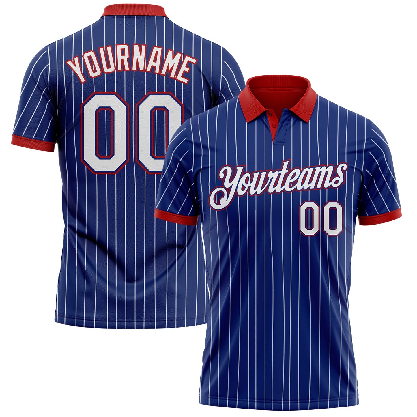 Custom Royal White Pinstripe-Red Performance Polo Shirt - Main View