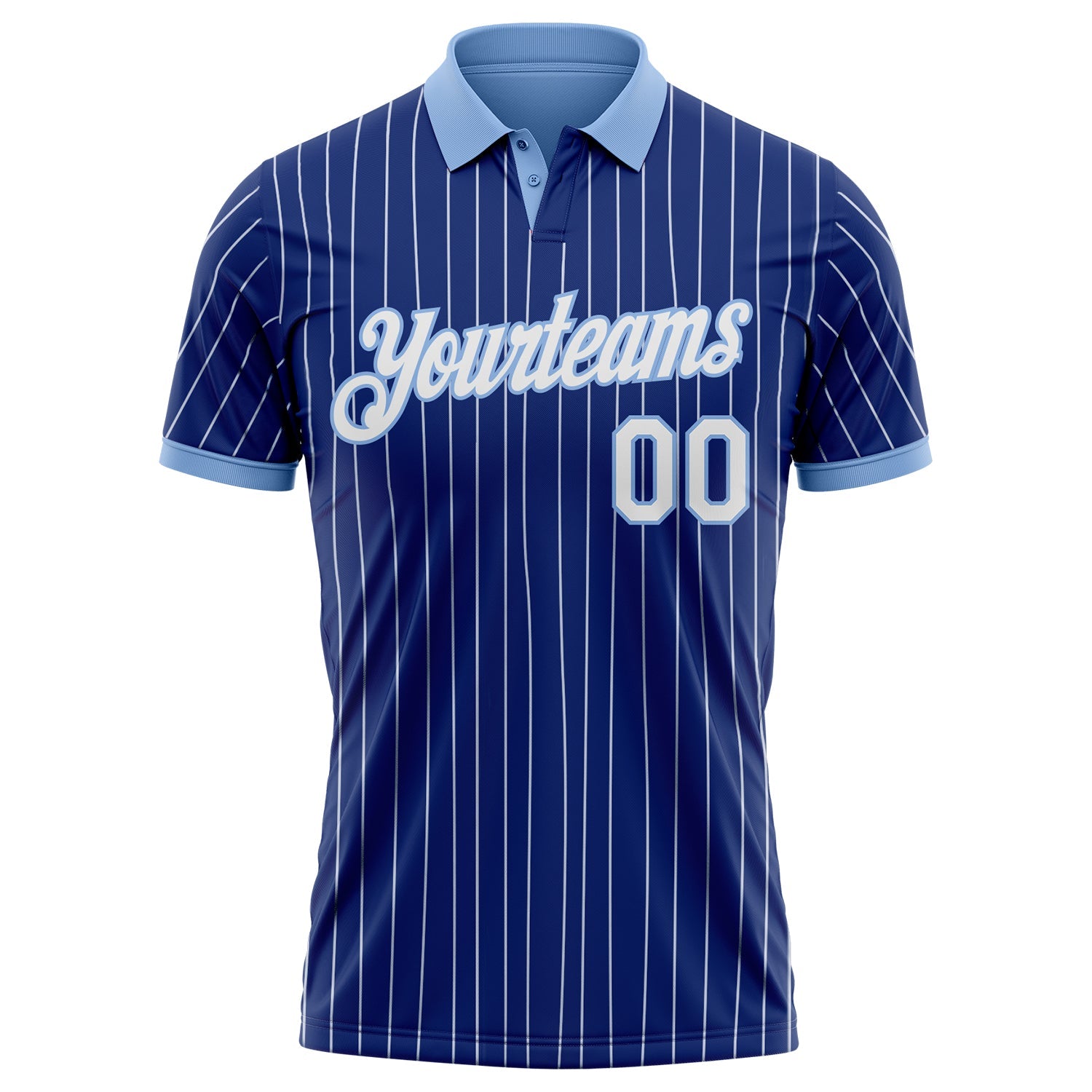 Custom Royal White Pinstripe-Light Blue Performance Polo Shirt view 2