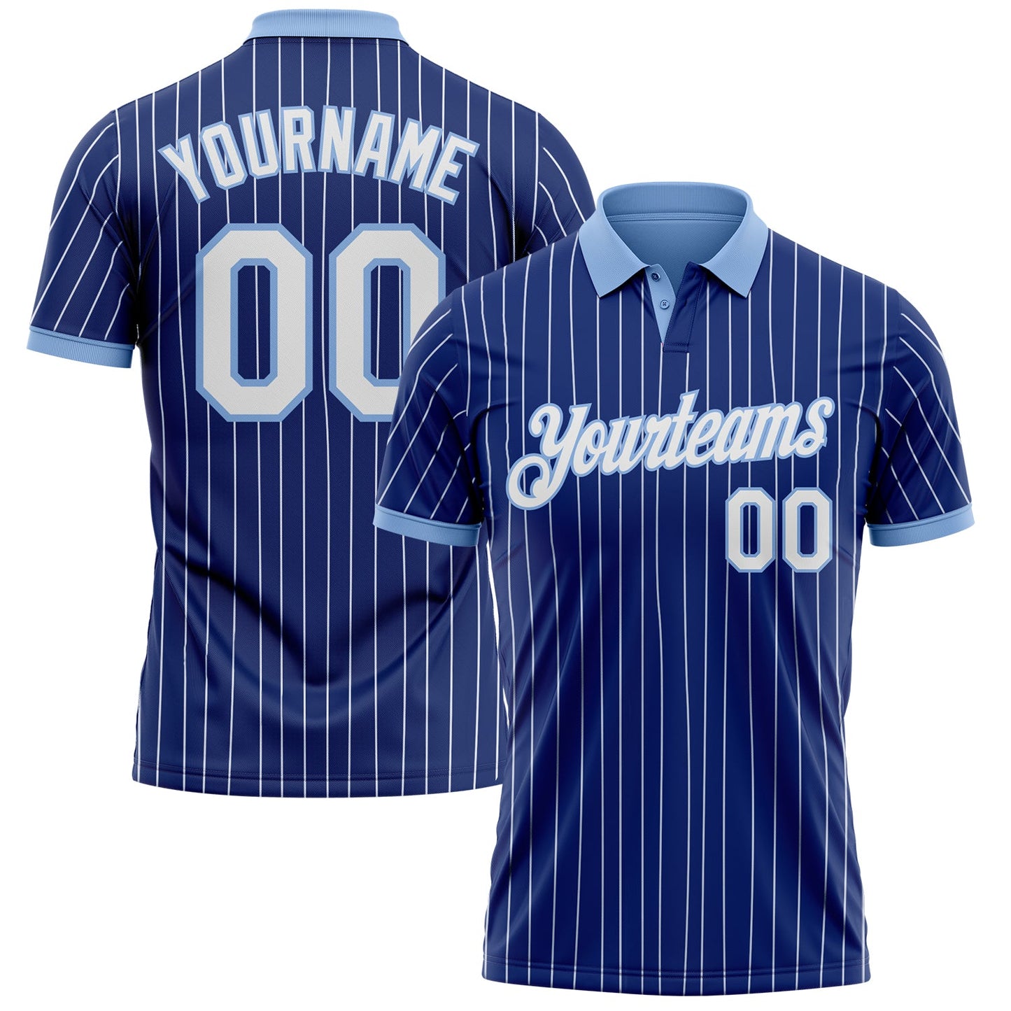 Custom Royal White Pinstripe-Light Blue Performance Polo Shirt - Main View