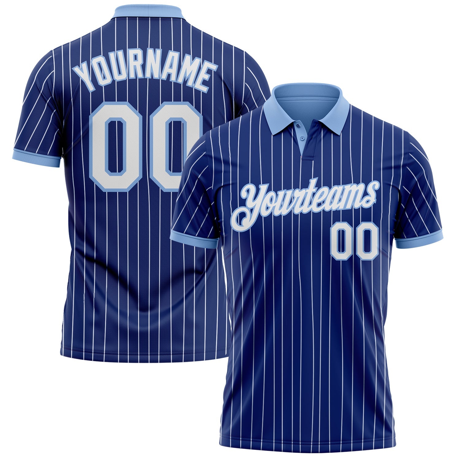 Custom Royal White Pinstripe-Light Blue Performance Polo Shirt - Main View