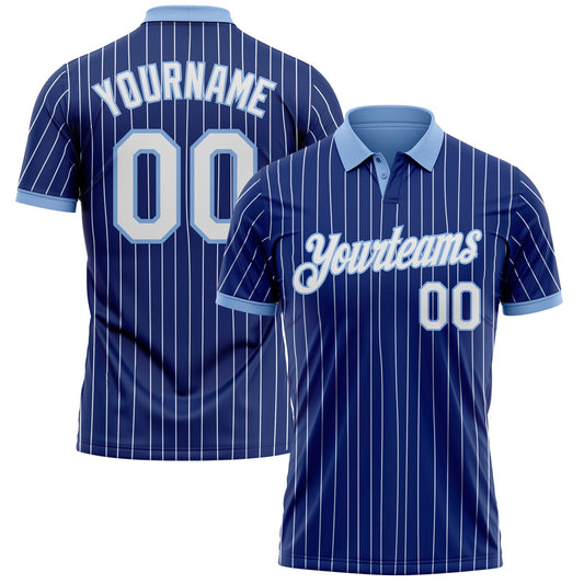 Custom Royal White Pinstripe-Light Blue Performance Polo Shirt - Main View