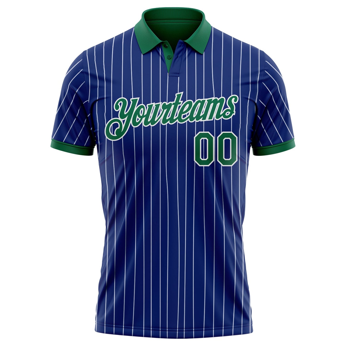 Custom Royal White Pinstripe-Kelly Green Performance Polo Shirt view 2