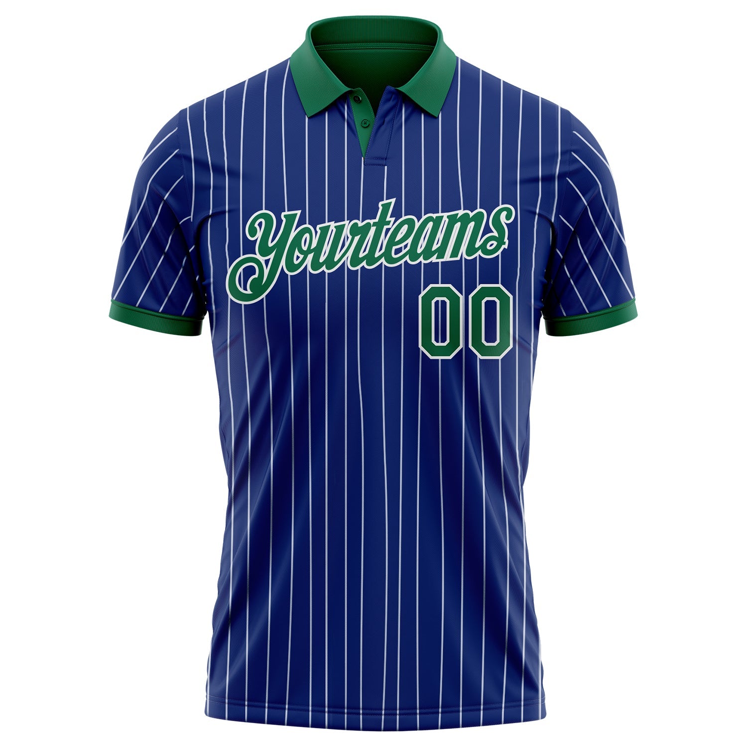 Custom Royal White Pinstripe-Kelly Green Performance Polo Shirt view 2