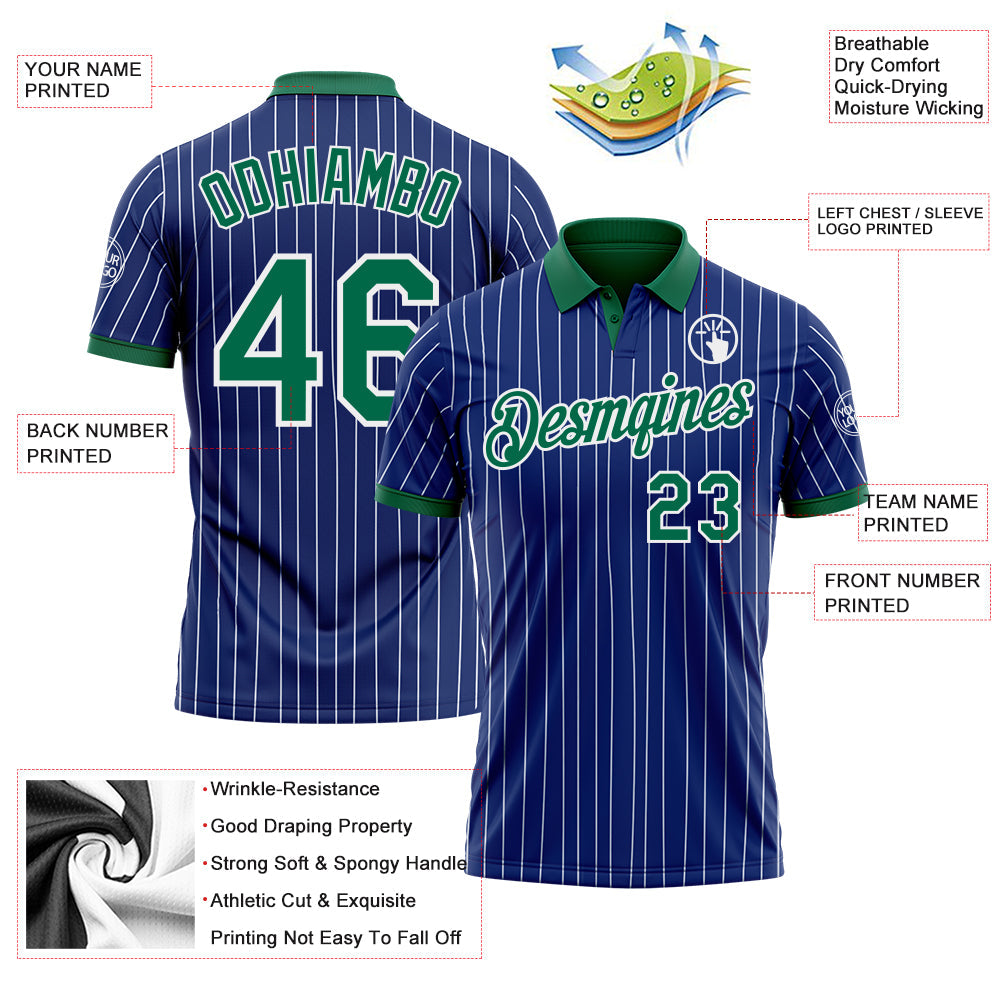 Custom Royal White Pinstripe-Kelly Green Performance Polo Shirt view 3