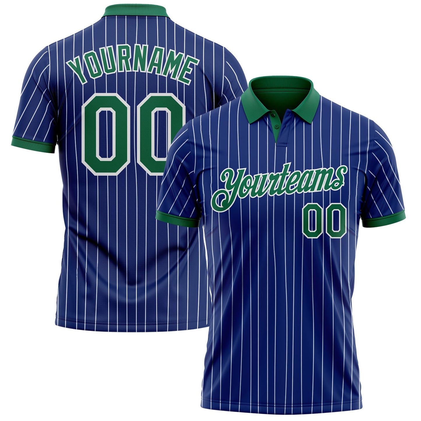 Custom Royal White Pinstripe-Kelly Green Performance Polo Shirt - Main View