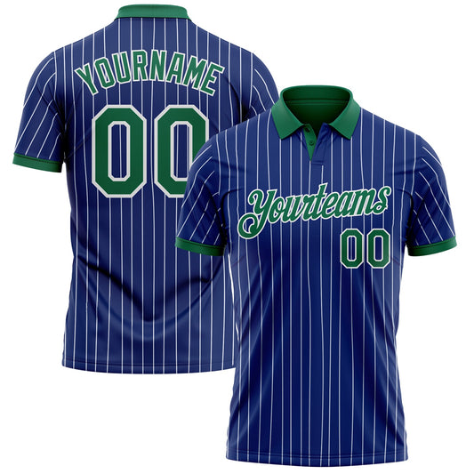 Custom Royal White Pinstripe-Kelly Green Performance Polo Shirt - Main View