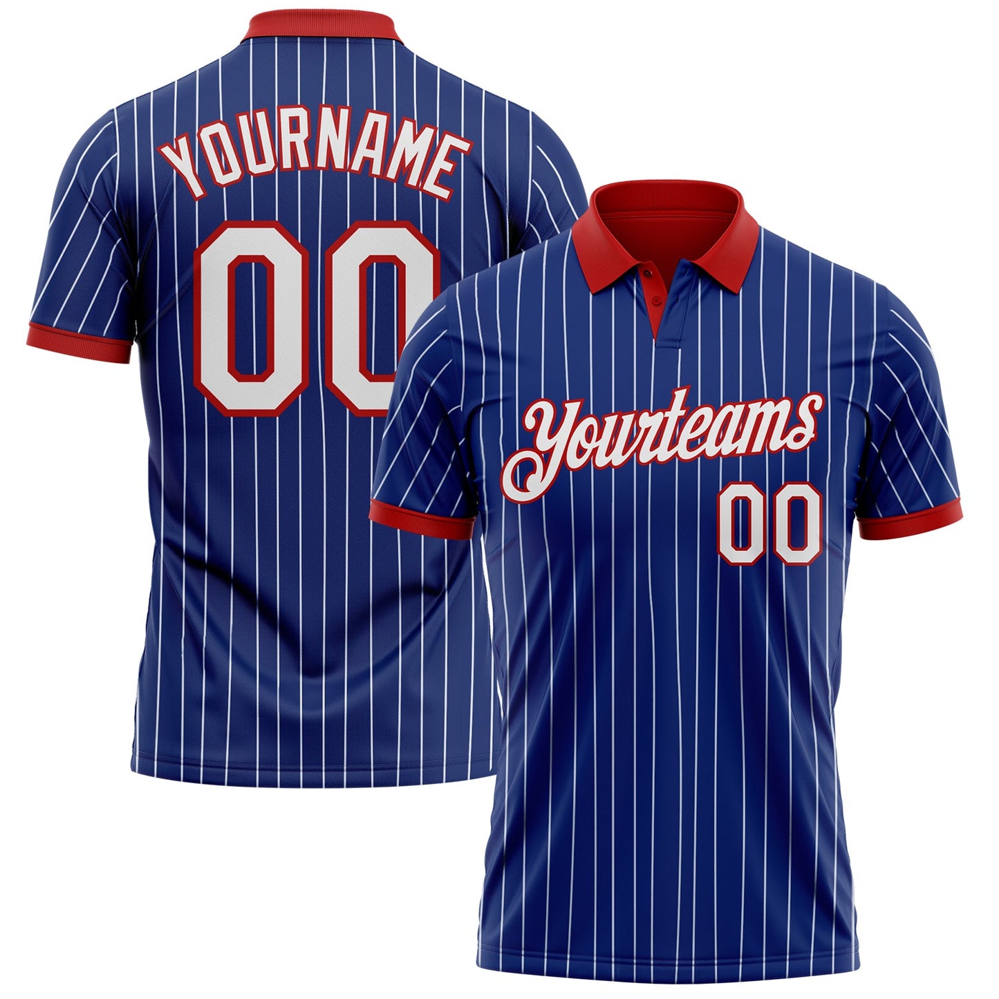 Custom Royal White Pinstripe-Red Performance Polo Shirt - Main View