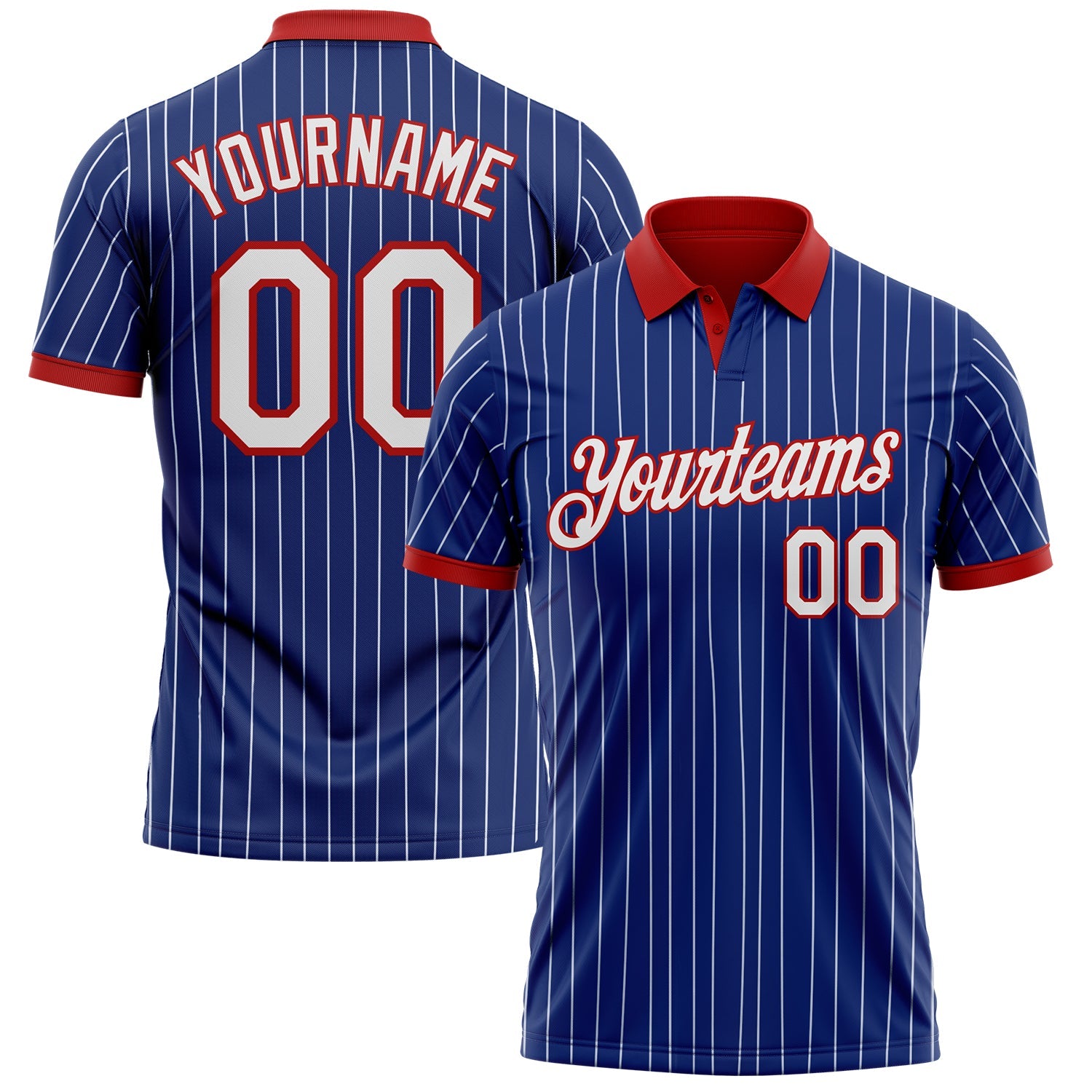 Custom Royal White Pinstripe-Red Performance Polo Shirt - Main View