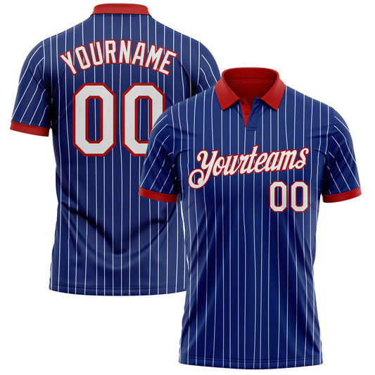Custom Royal White Pinstripe-Red Performance Polo Shirt - Main View