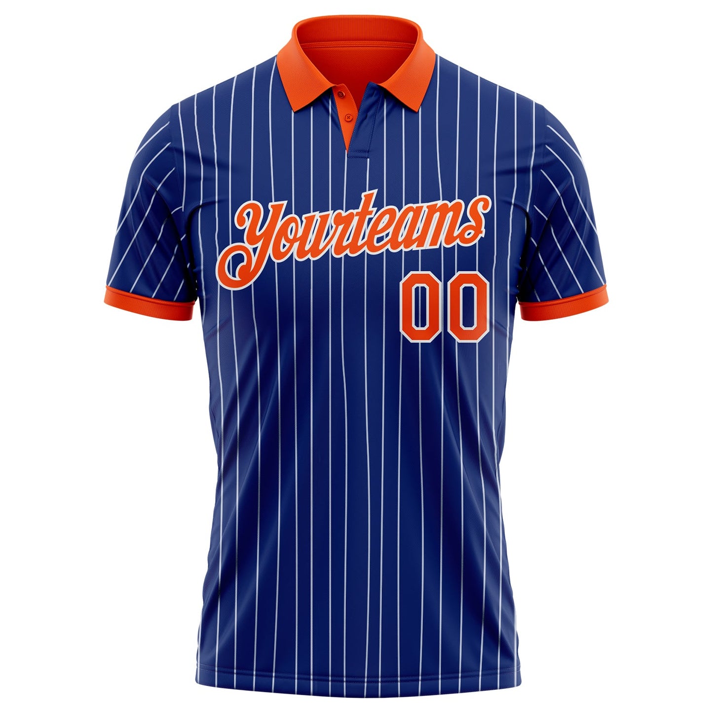 Custom Royal White Pinstripe-Orange Performance Polo Shirt view 2