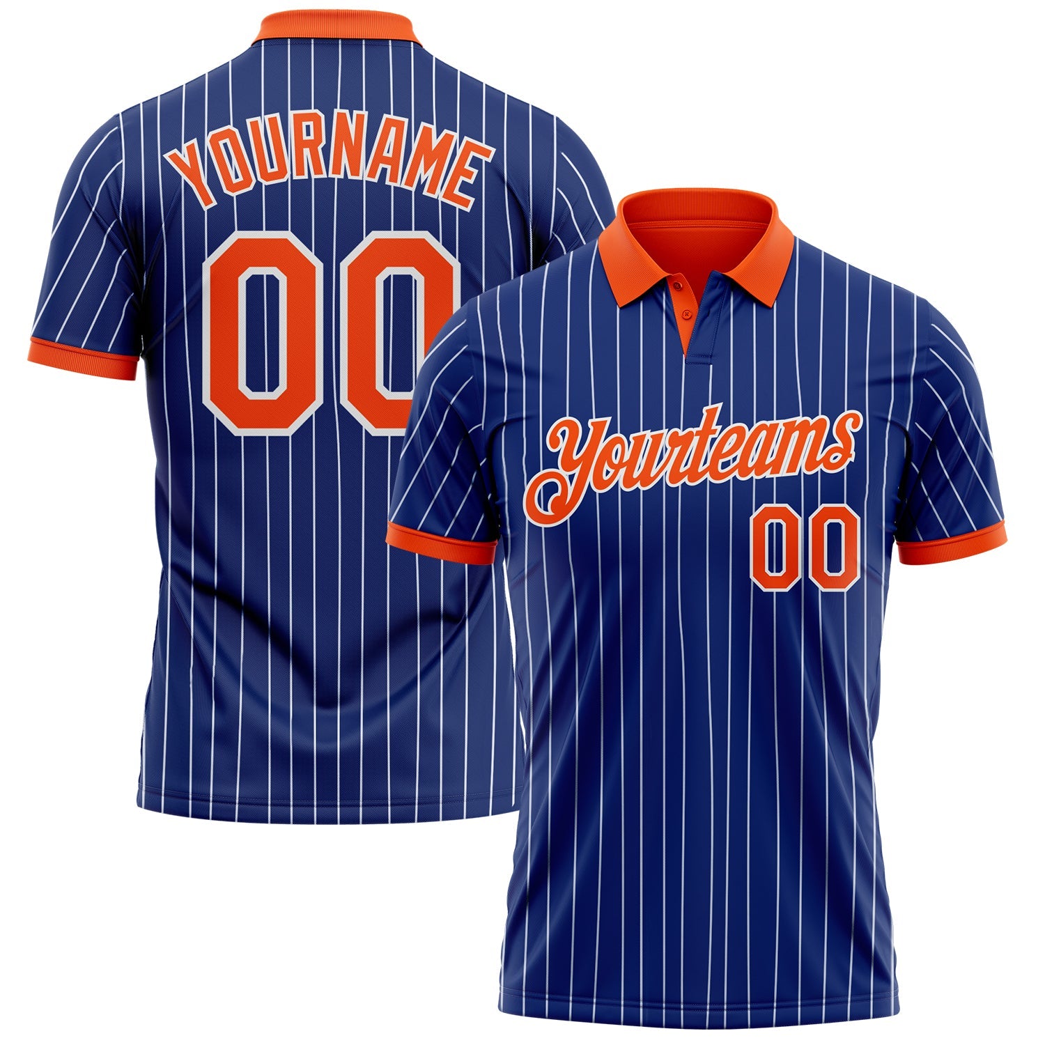 Custom Royal White Pinstripe-Orange Performance Polo Shirt - Main View