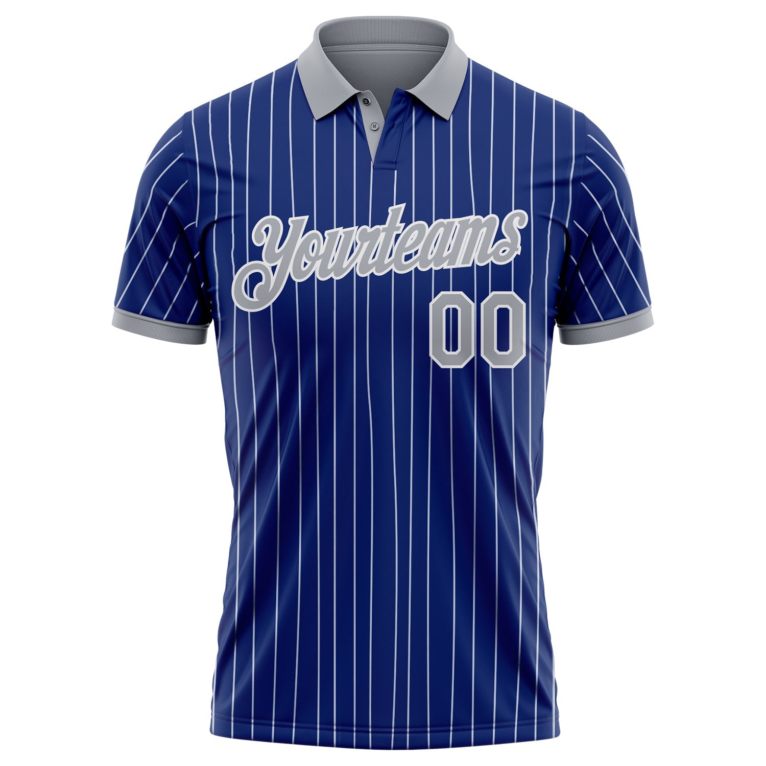 Custom Royal White Pinstripe-Gray Performance Polo Shirt view 2