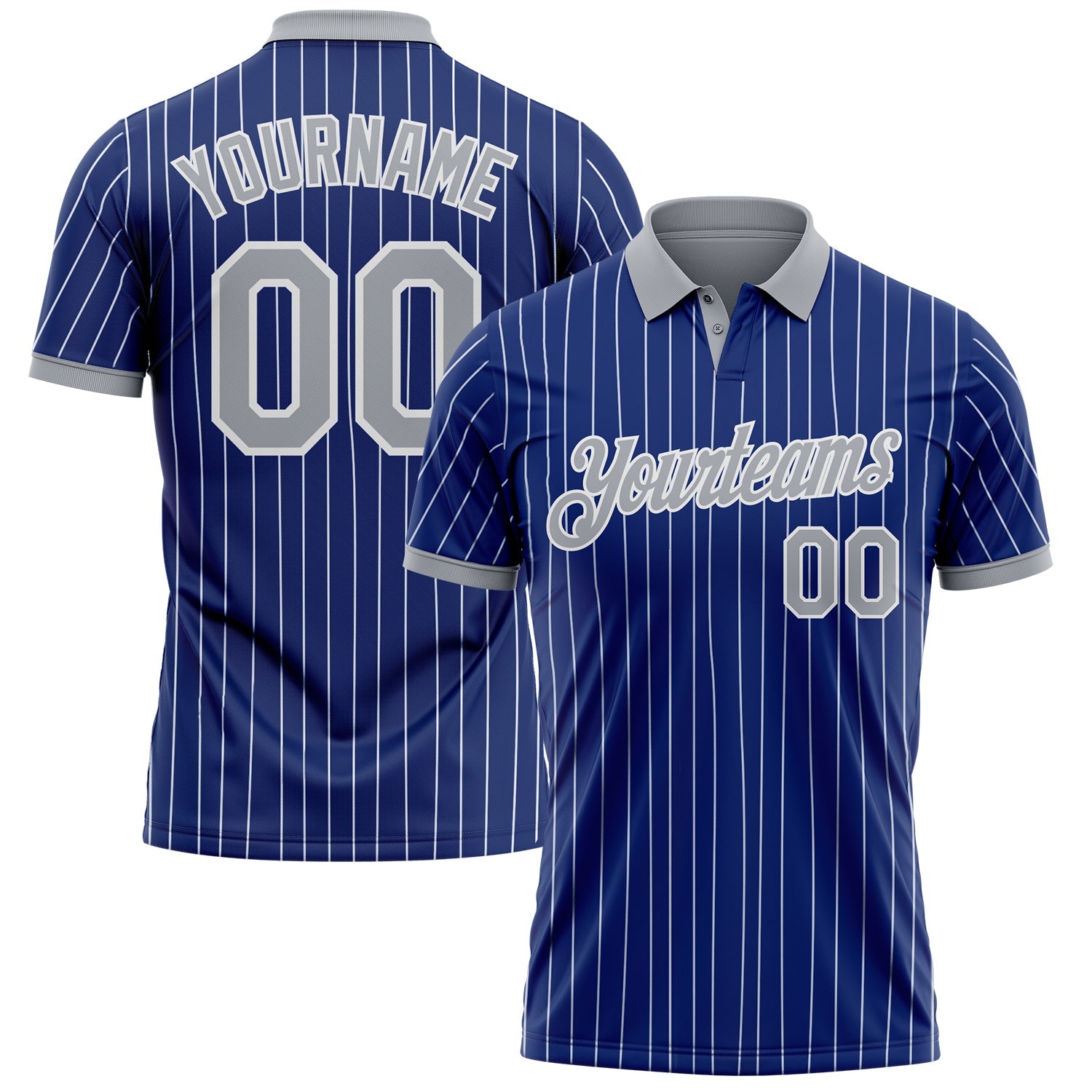Custom Royal White Pinstripe-Gray Performance Polo Shirt - Main View