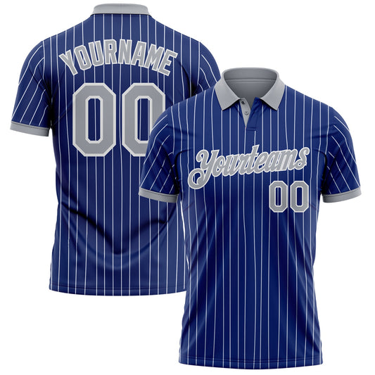 Custom Royal White Pinstripe-Gray Performance Polo Shirt - Main View