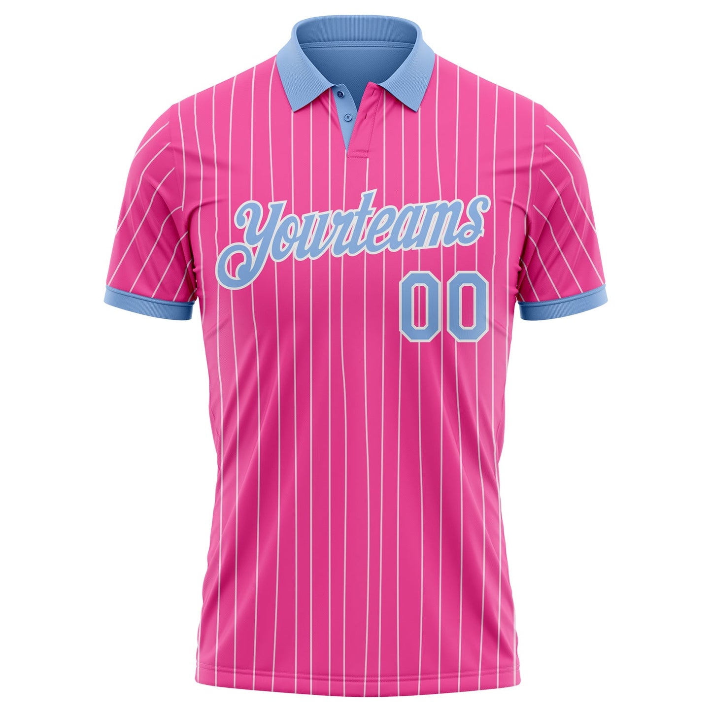 Custom Pink White Pinstripe-Light Blue Performance Polo Shirt view 2