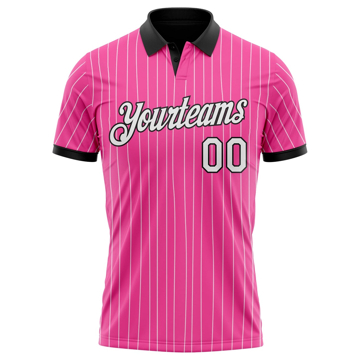 Custom Pink White Pinstripe-Black Performance Polo Shirt view 2